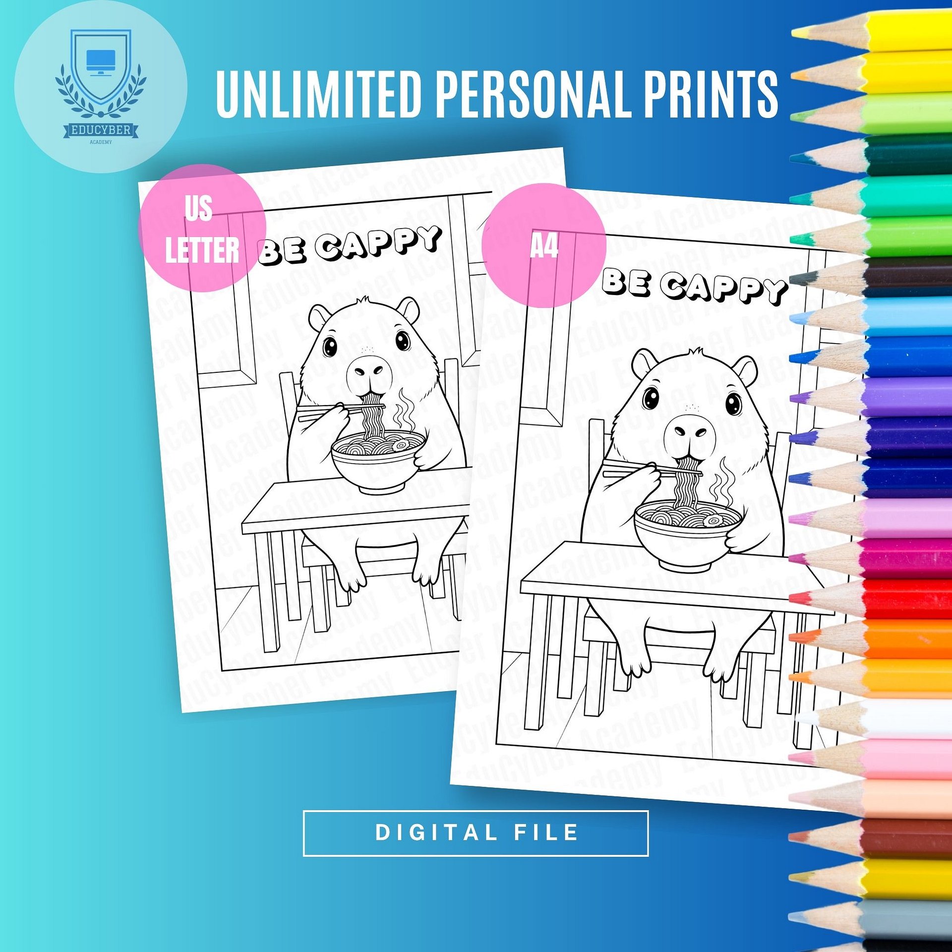 Free Cute Capybara Coloring Page, Instant Download Printable PDF (A4 & US Letter) product image (6)