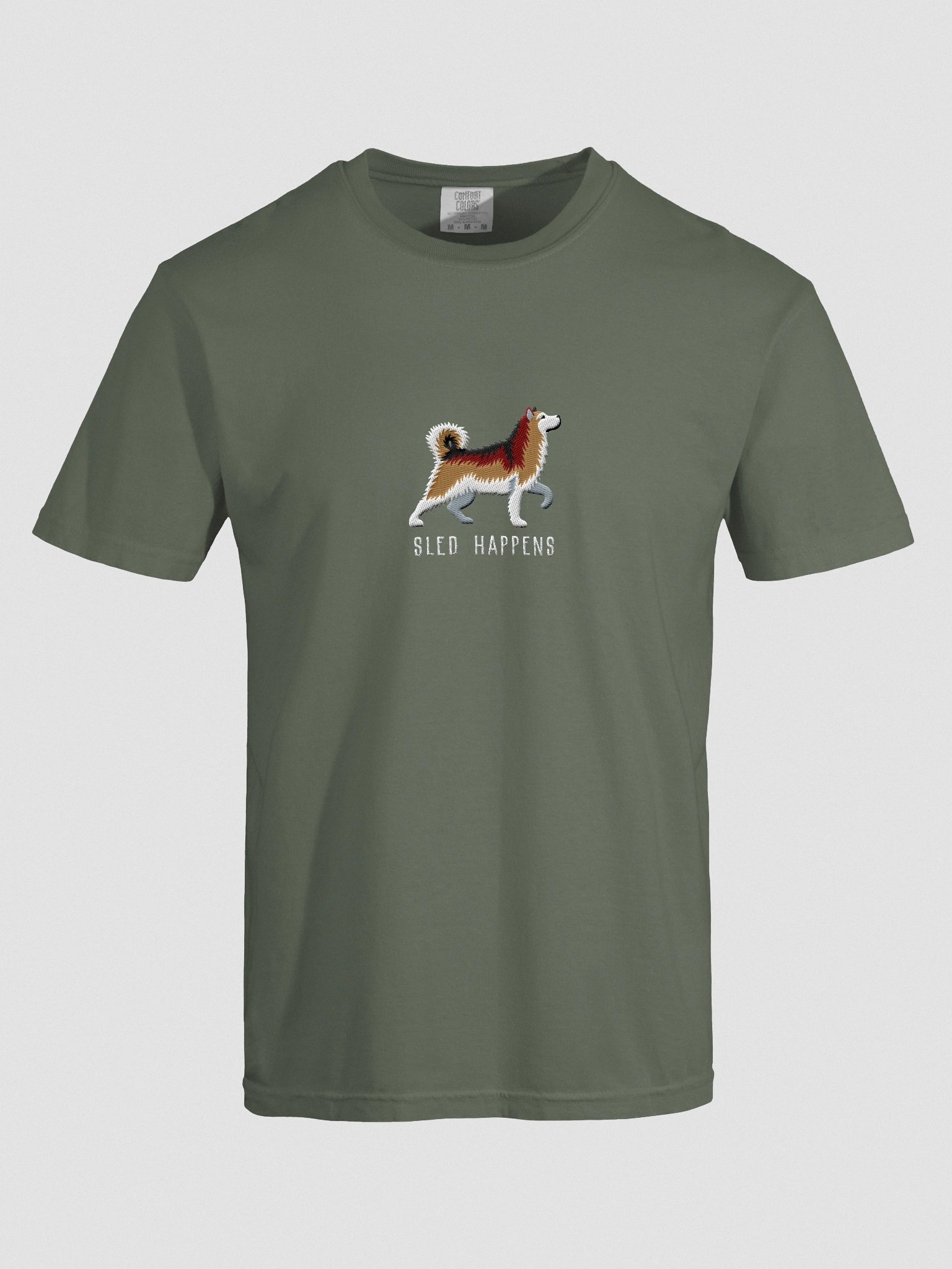 Sled Happens T-Shirt(Embroidered) of an Alaskan Malamute(Sable) product image (10)