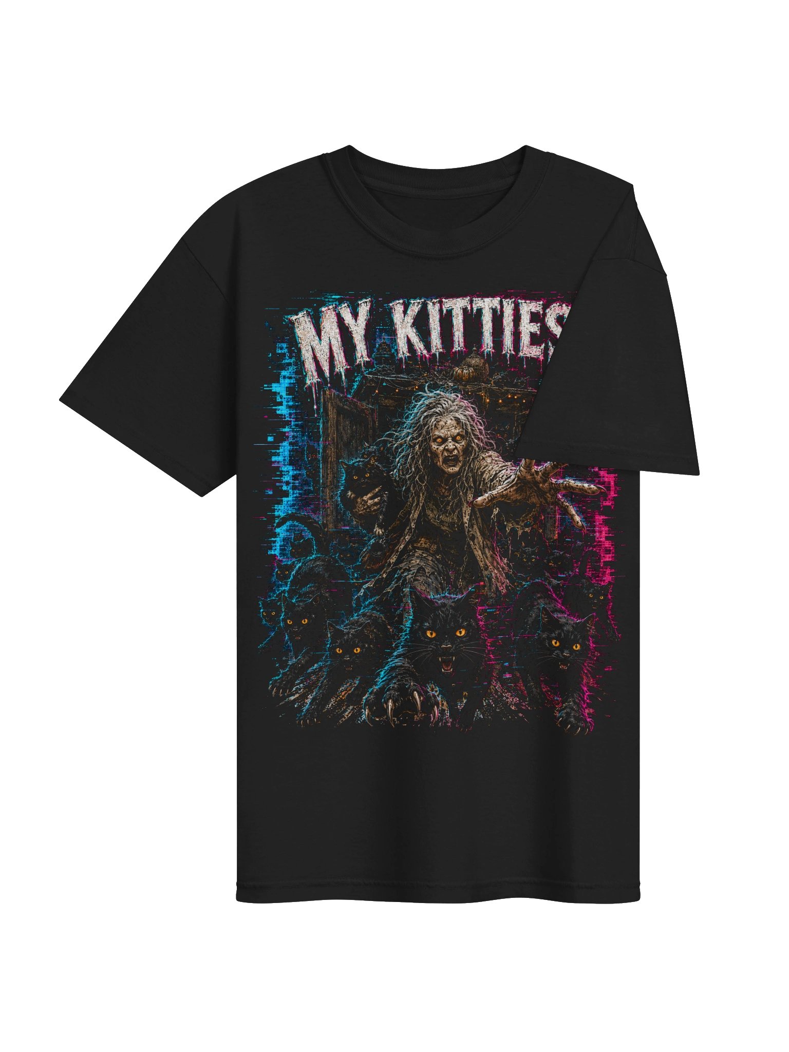 My Kitties! Zombie Cat Lady Glitch T-Shirt product image (4)