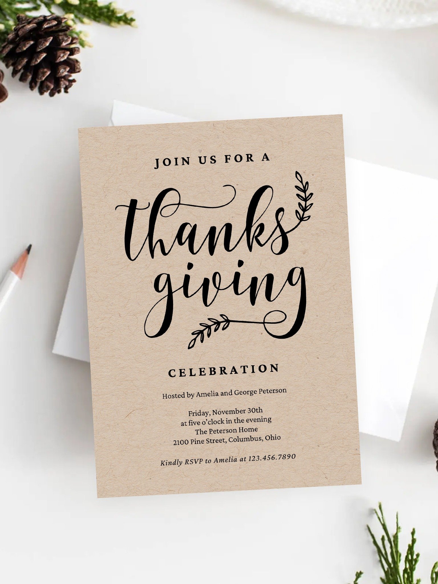 Rustic Elegance Thanksgiving Party Invitation Canva Template REC product image (1)