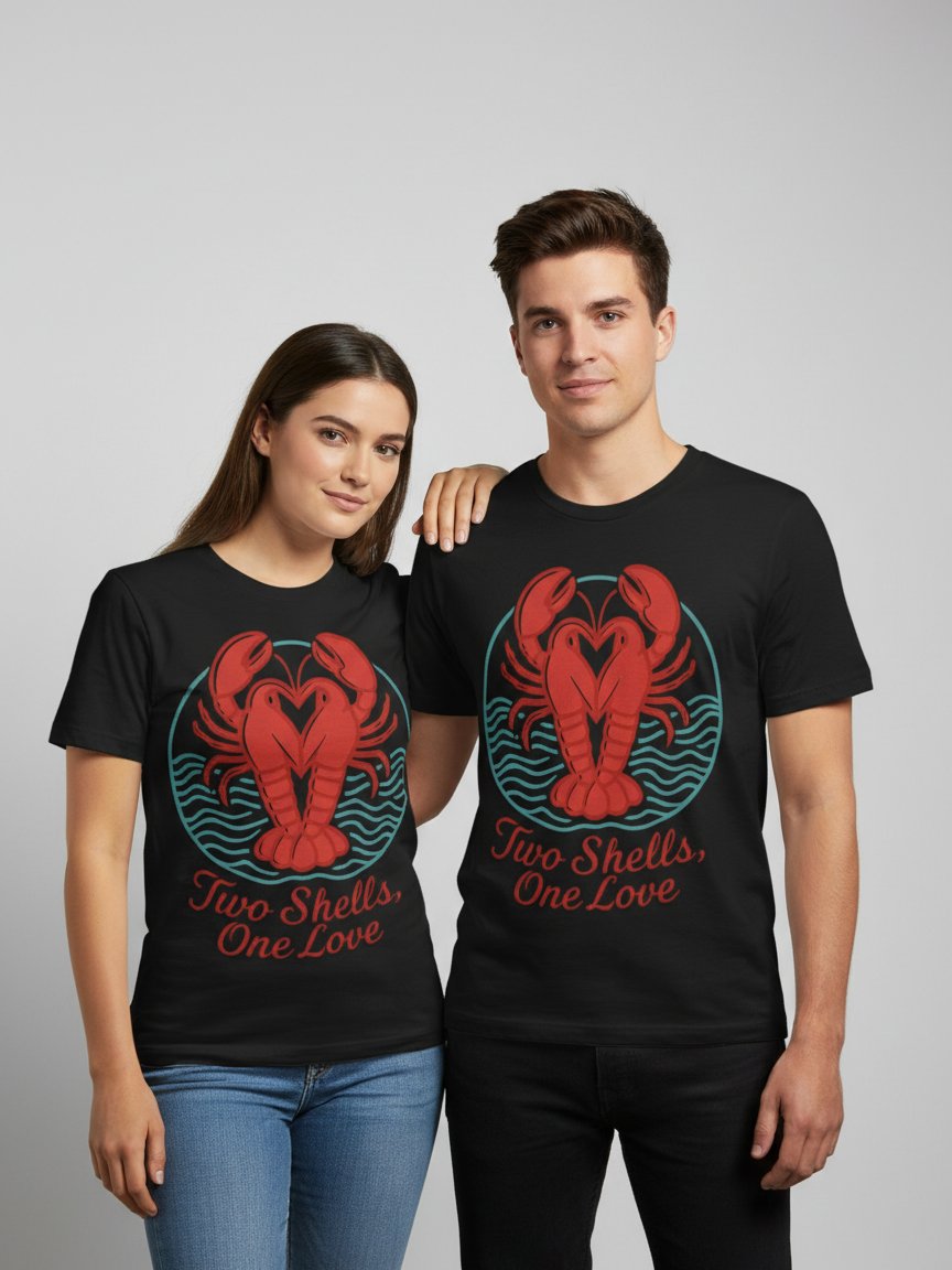 Two Shells, One Love T-Shirt | Cute Lobster Couple Tee product image (1)