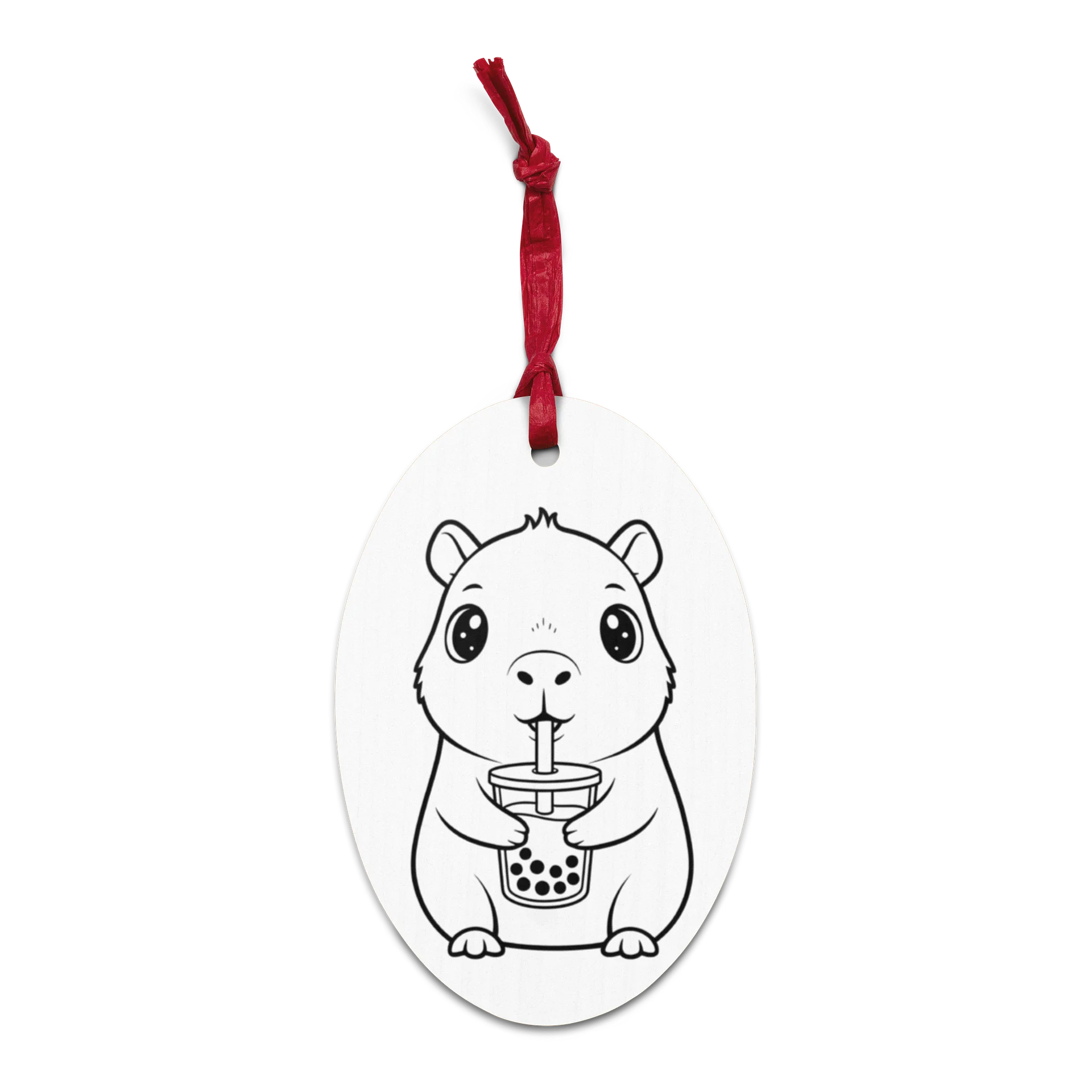 Capybara Drinking Bubble Tea Wood Ornament Kawaii Design Minimalist Boba Décor Gift for Animal Lovers product image (1)
