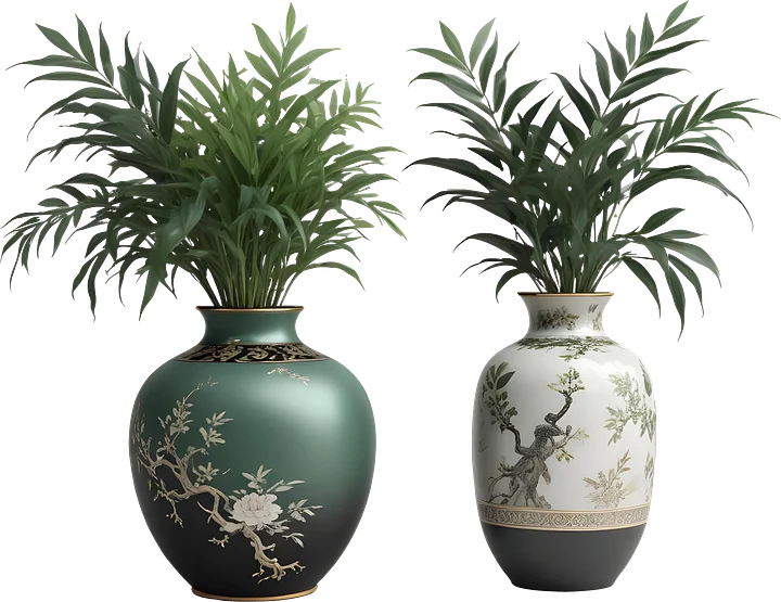 Green and White Chinese Porcelain Vases with Bamboo Décor PNG product image (1)