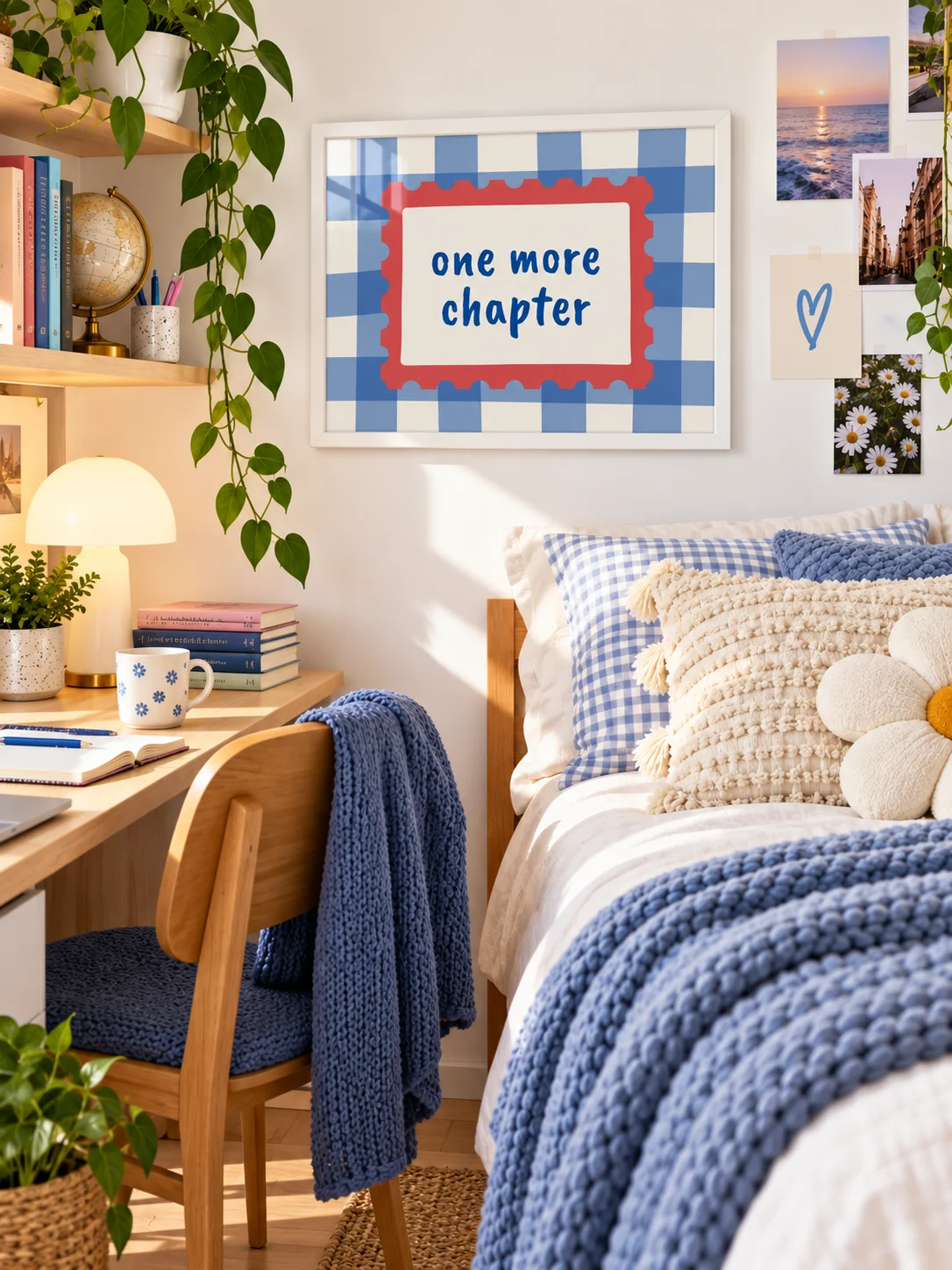 One More Chapter Printable Wall Art | Book Lover Quote Poster | Reading Nook Decor | Blue Gingham Literary Download product image (7)