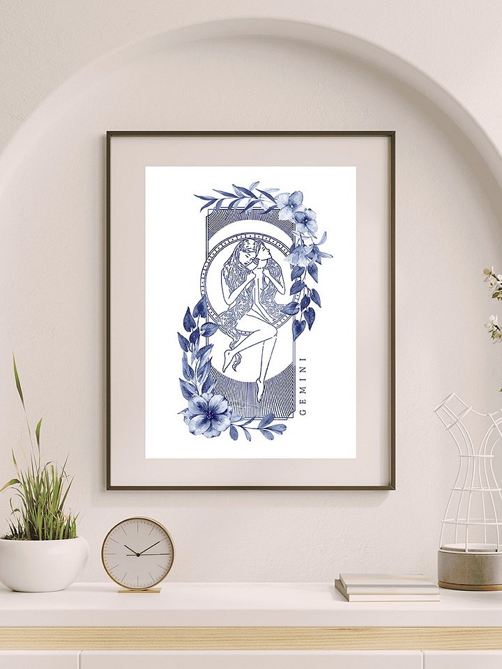 Gemini Blue Line Art Zodiac Print product image (1)