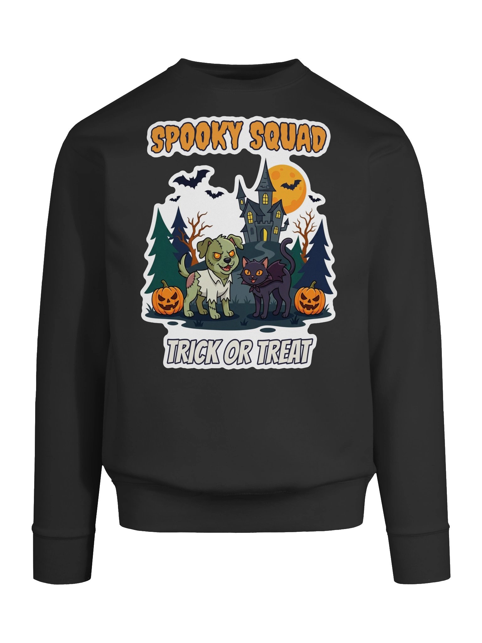 Spooky Squad Halloween Sweatshirt – Zombie Dog & Vampire Cat Trick or Treat Crewneck, Cozy Fall Pet Lover Gift product image (44)
