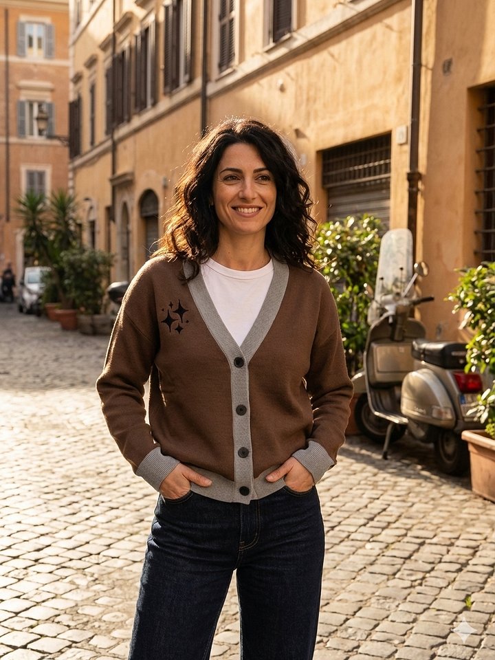 Brown Knitted Cardigan Without Pocket product image (1)