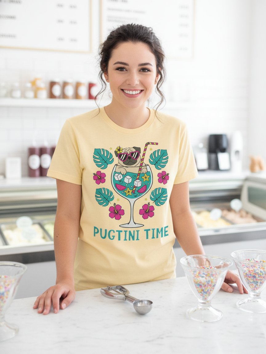 PUGTINI TIME — Pug Cocktail Graphic Tee product image (3)