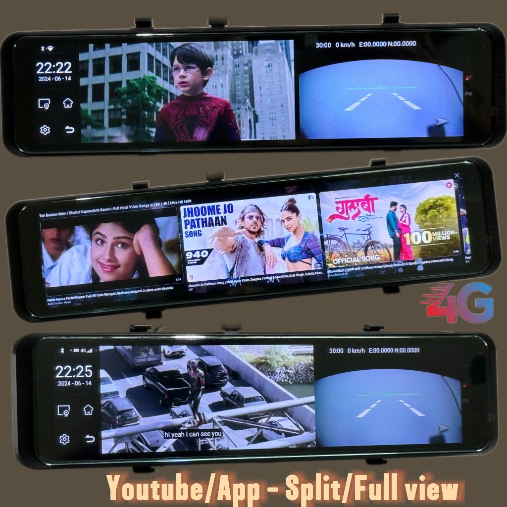 SRS ABSOLUTE 8GB RAM 4G Smart Dash Cam Android14 ADAS Wireless CarPlay GPS 24x7 Remote Audio-Video Monitor Multi-Task | 1TB MicroSD Support | Maps-Apps Support | Steering Control |Split Screen product image (3)