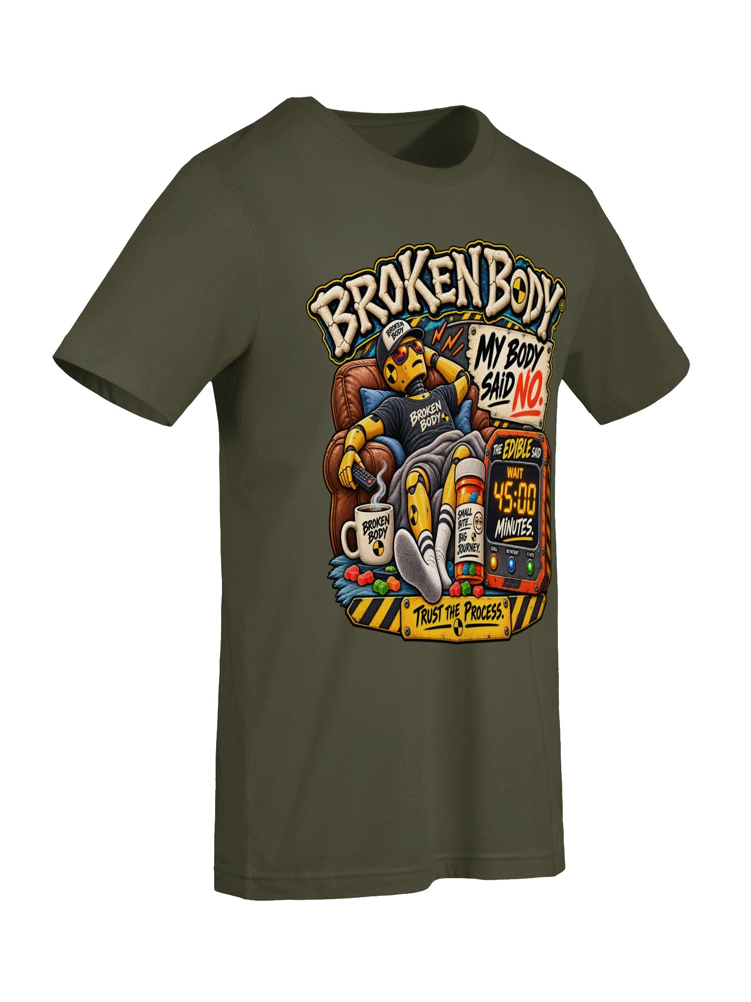 Funny Edible THC Shirt — My Body Said No, The Edible Said Wait 45 Minutes | Flat Out Broken™ product image (8)
