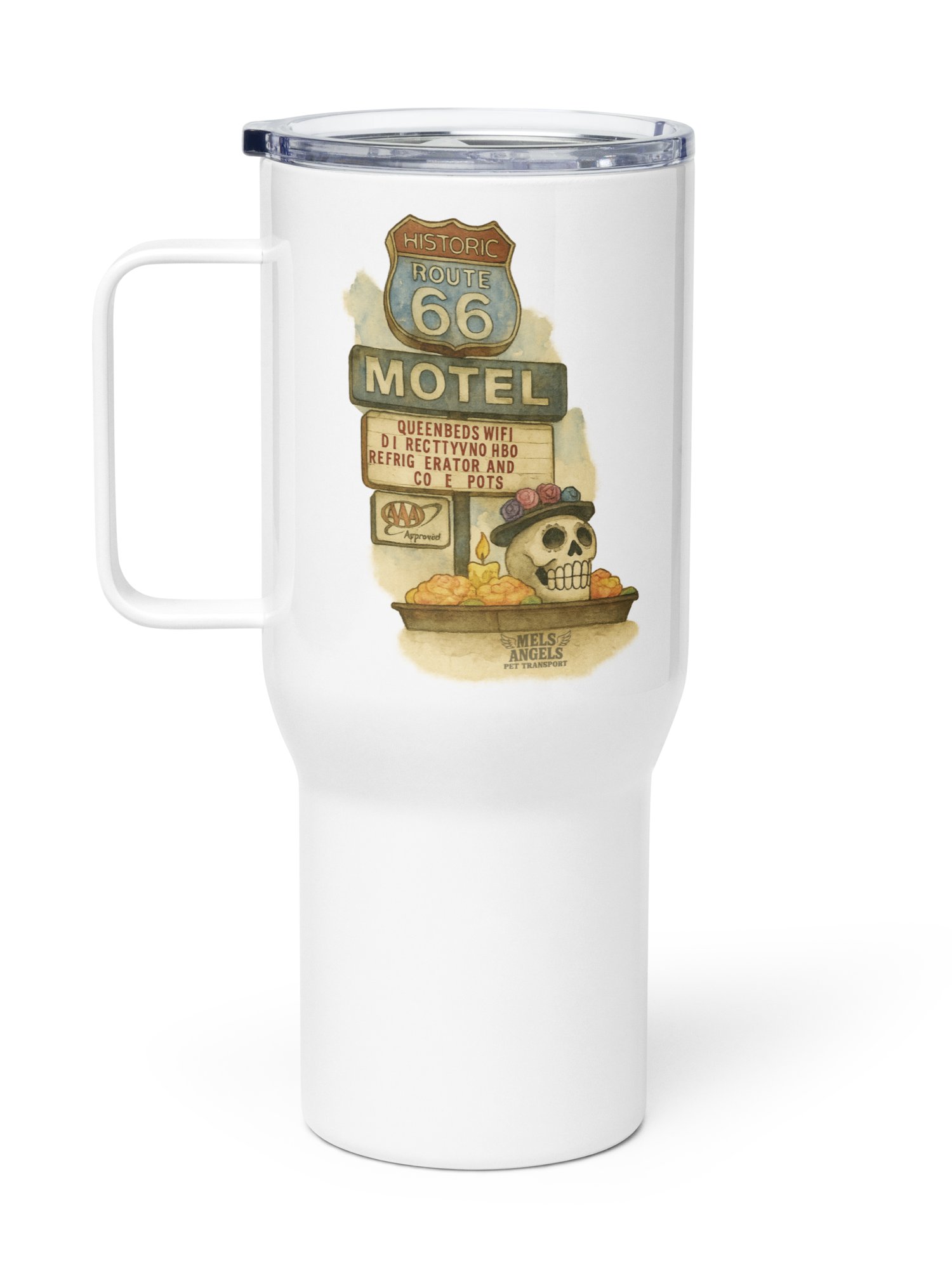 Route 66 Day of the Dead Travel Mug – Mel’s Angels Motel Skull Día de los Muertos Tumbler product image (5)