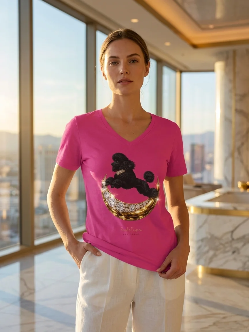 Moon Black Poodle V-Neck Tee Light | Poodle Empire product image (4)