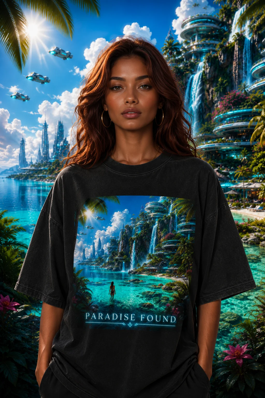 PARADISE FOUND 🌴🌊 Futuristic Tropical Paradise T-Shirt product image (1)