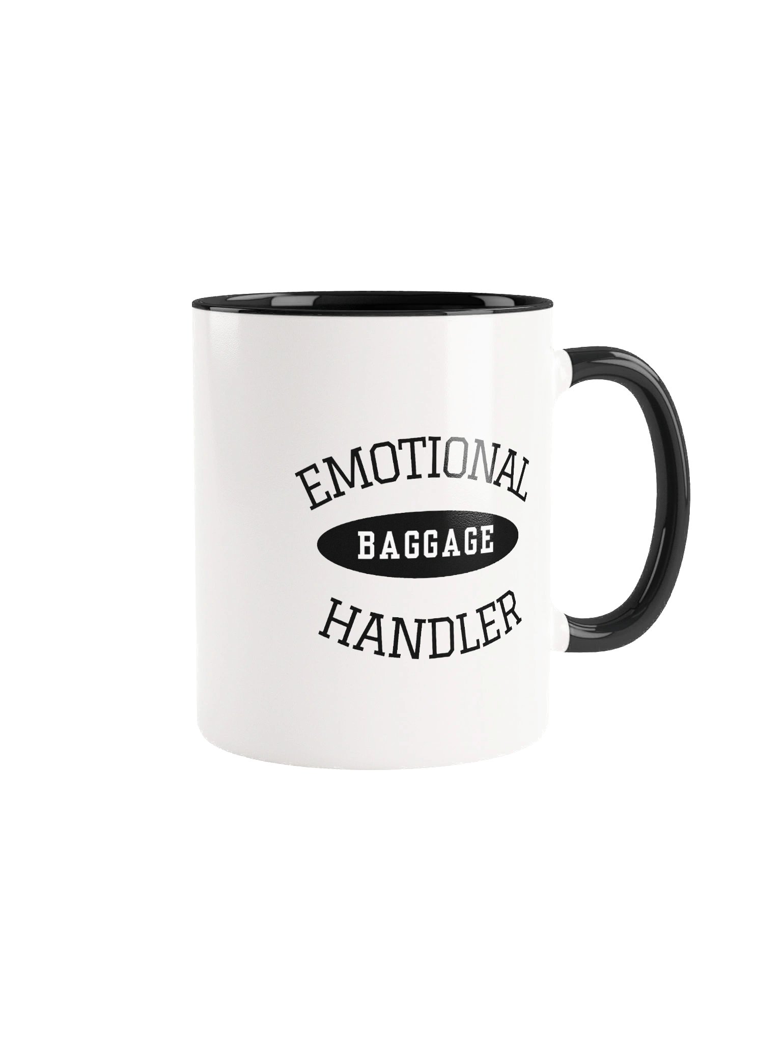 Emotional Baggage Handler Varsity Style Black and White Ceramic Coffee Mug product image (1)