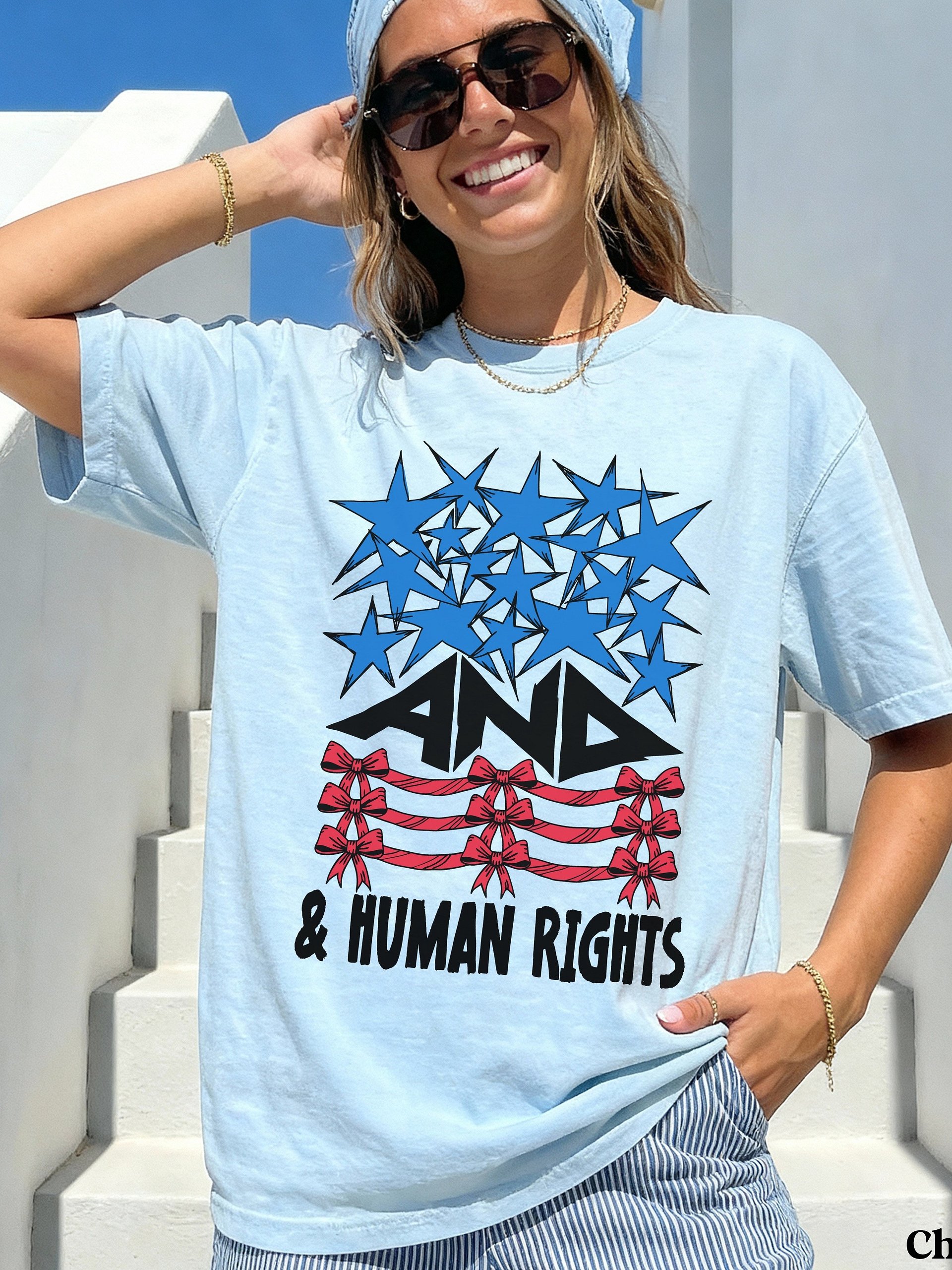 USA 250 Birthday Human Rights T-Shirt, Anti Trump Stars Stripes Coquette Bows Tee, Progressive Trendy Aesthetic Doodle Comfort Colors Shirt product image (22)
