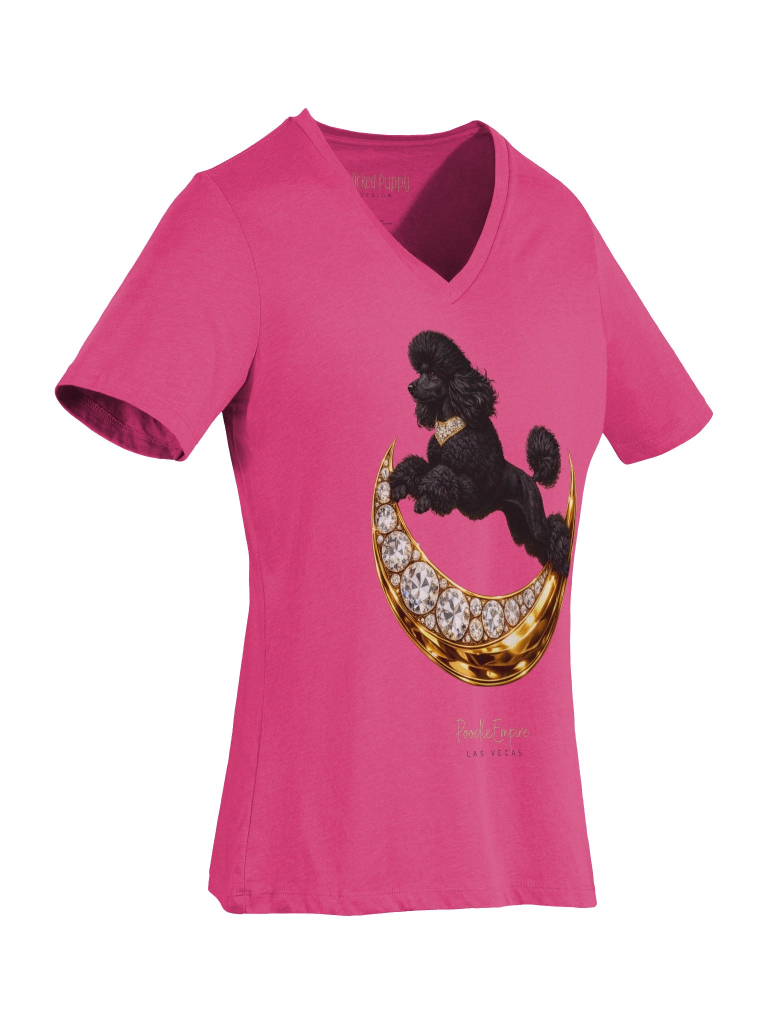 Moon Black Poodle V-Neck Tee Light | Poodle Empire product image (3)