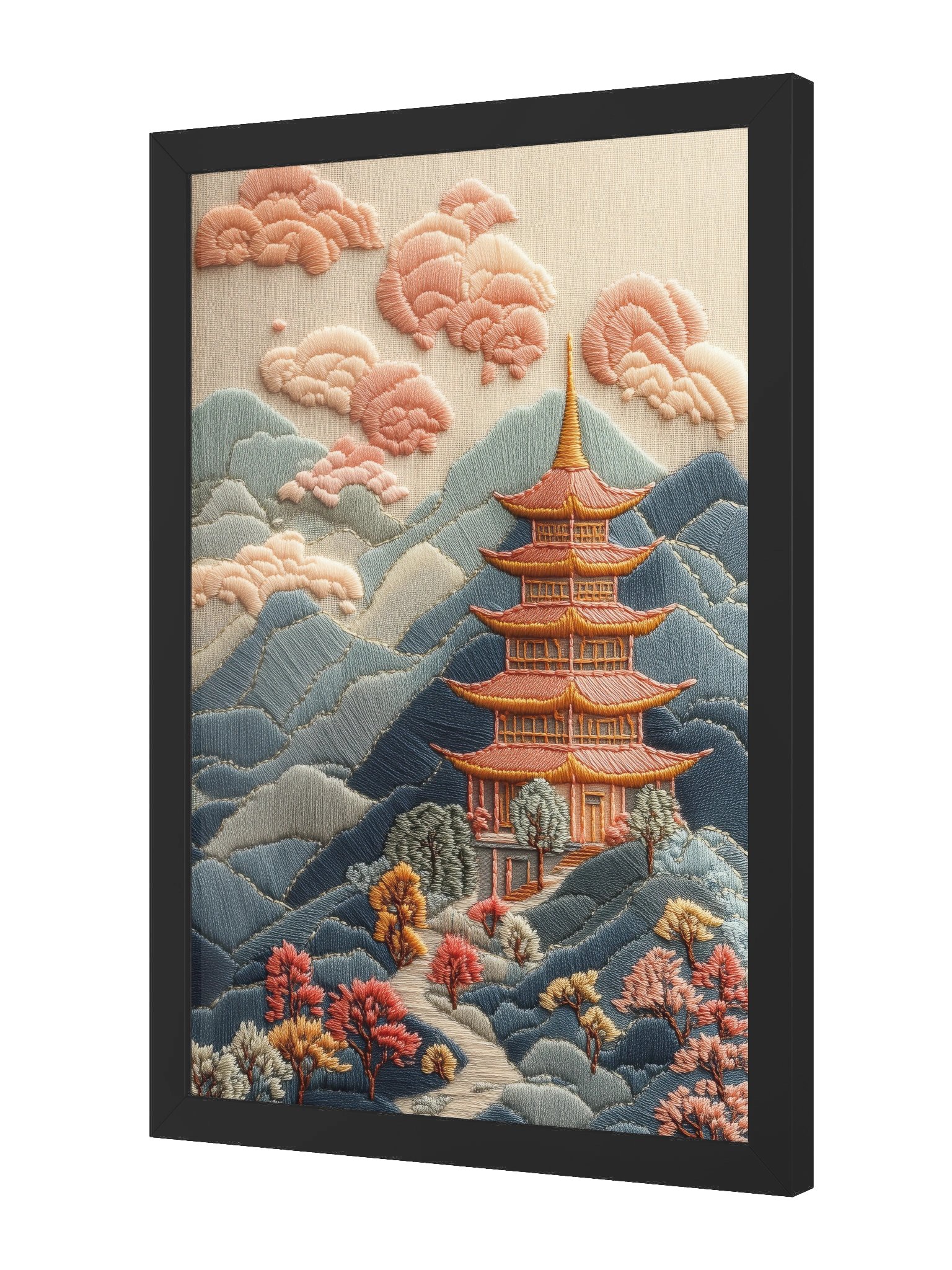 Autumn Somewhere in Japan | Embroidery-Style Wall Art — Framed Print product image (10)