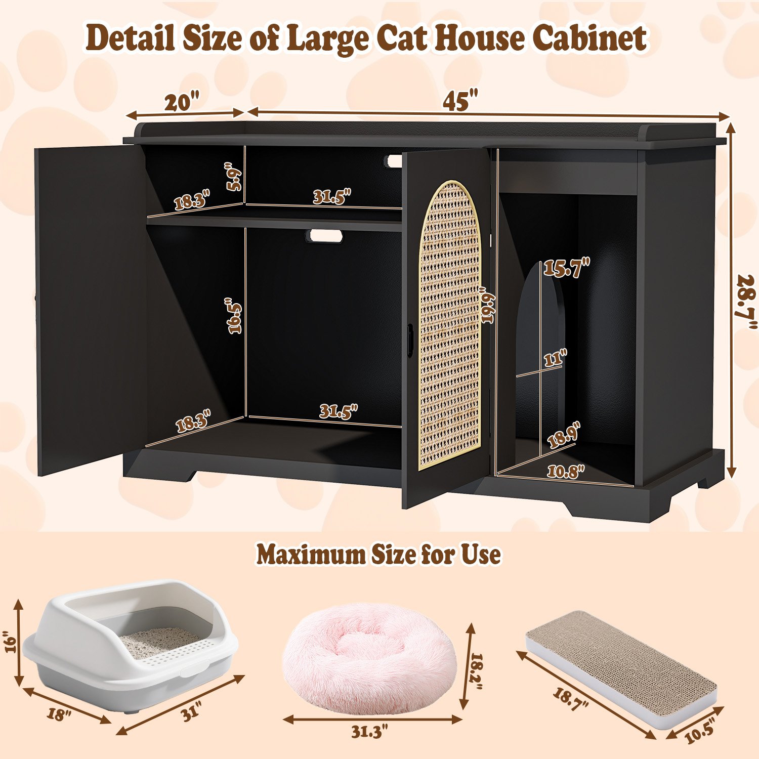 Black Hidden Cat Litter Box Furniture Indoor Wooden Cat Litter Box Enclosure with Double Movable Doors and Divider for Living Room Washroom product image (3)