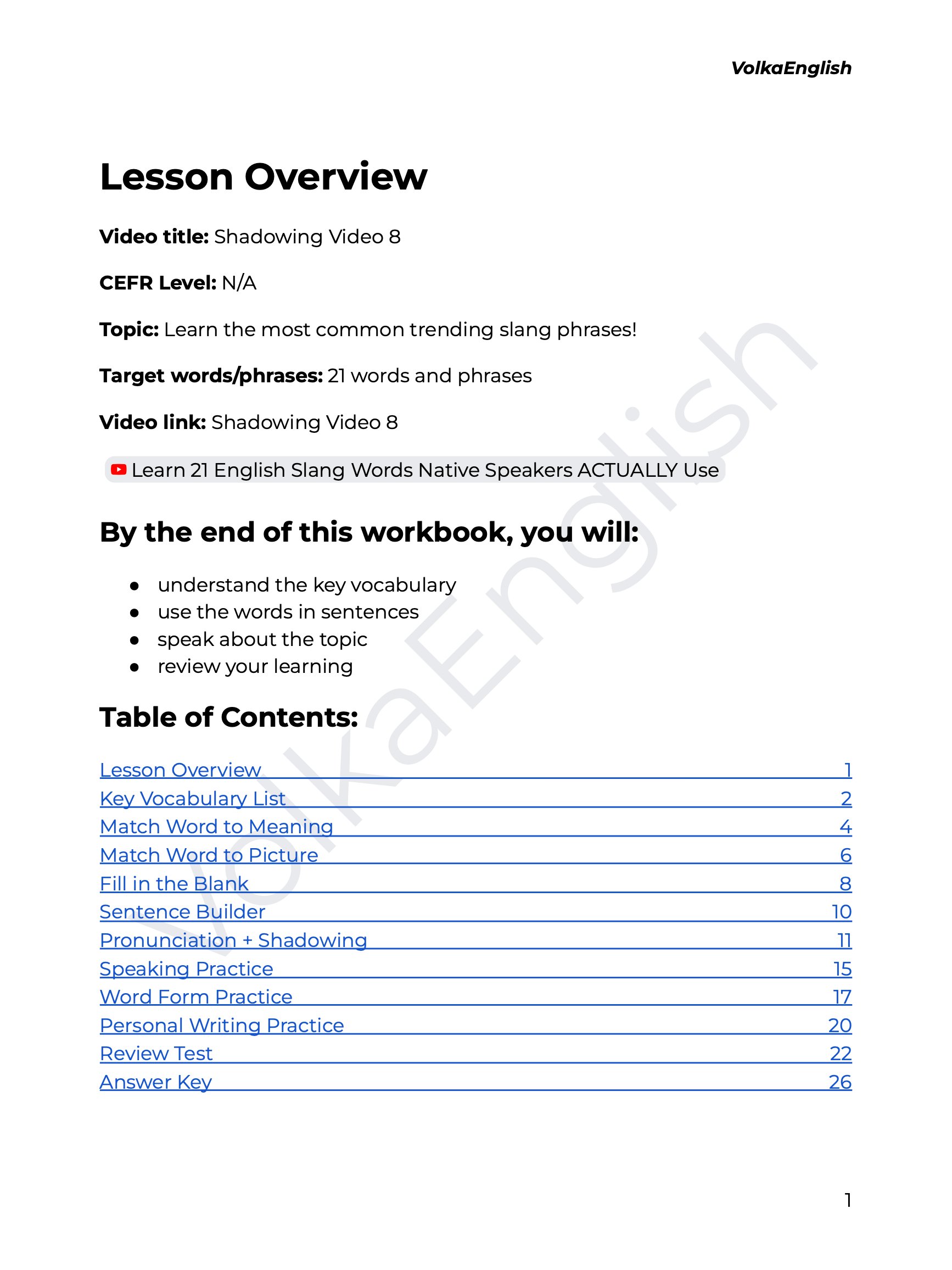 Shadowing Video 8 Study Pack product image (2)