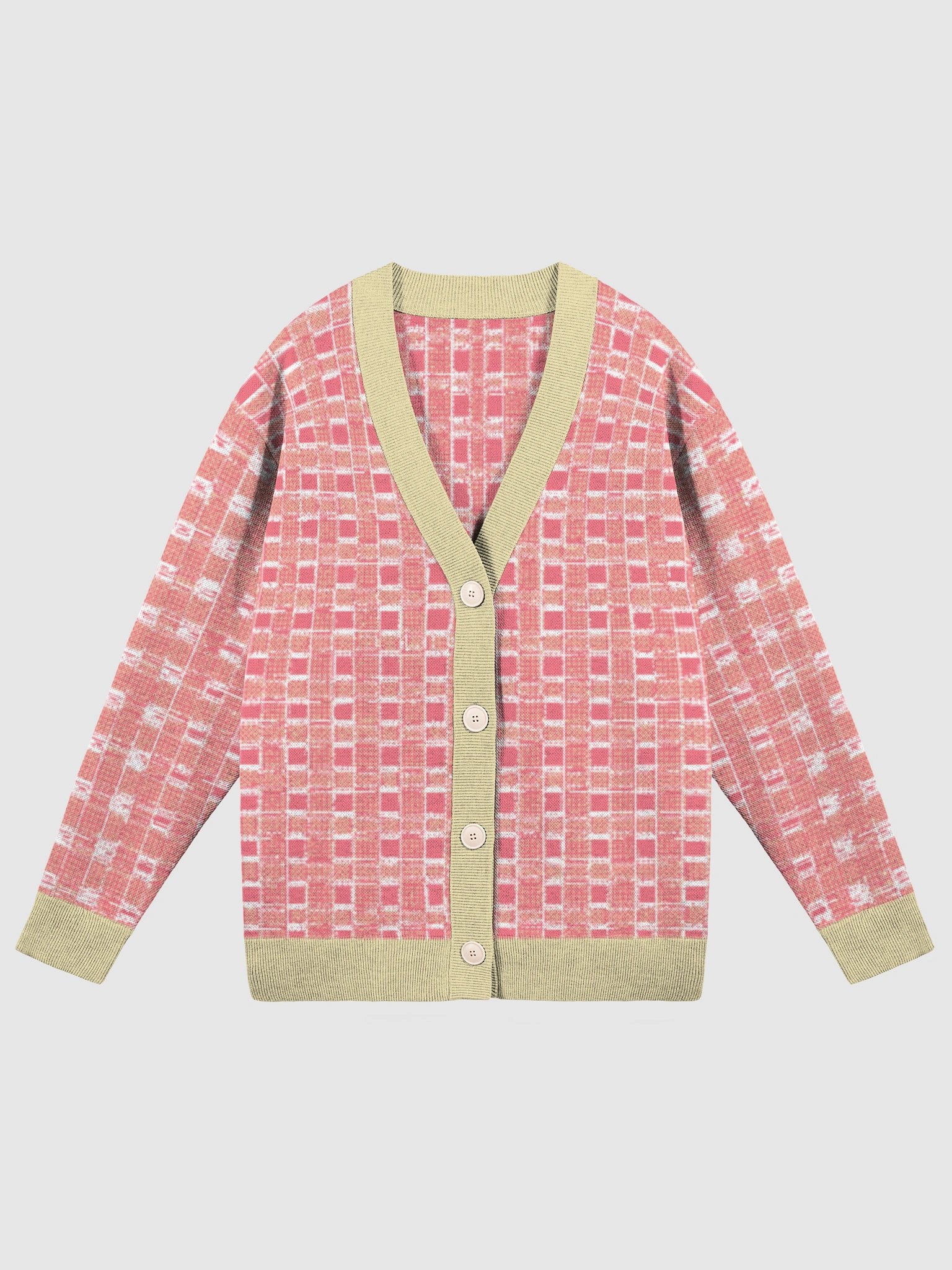 PIXEL GRID | KNIT CARDIGAN - PASTEL CORAL & CREAM product image (1)