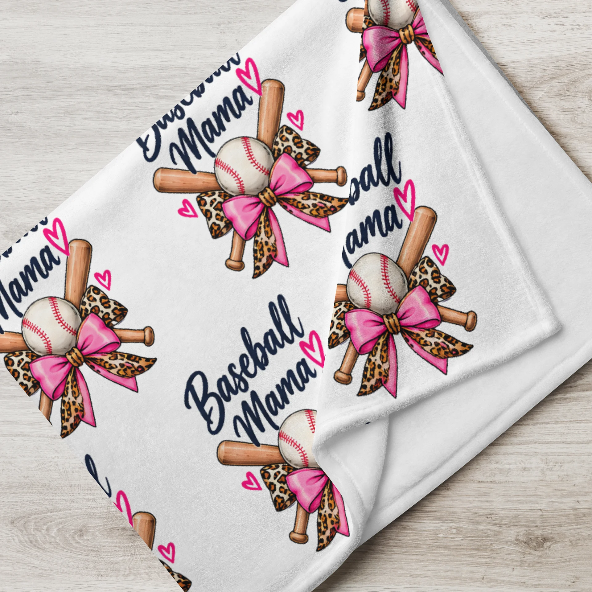 Baseball Mama Throw Blanket | Pink Bow & Leopard Baseball Mom Bleacher Blanket product image (2)