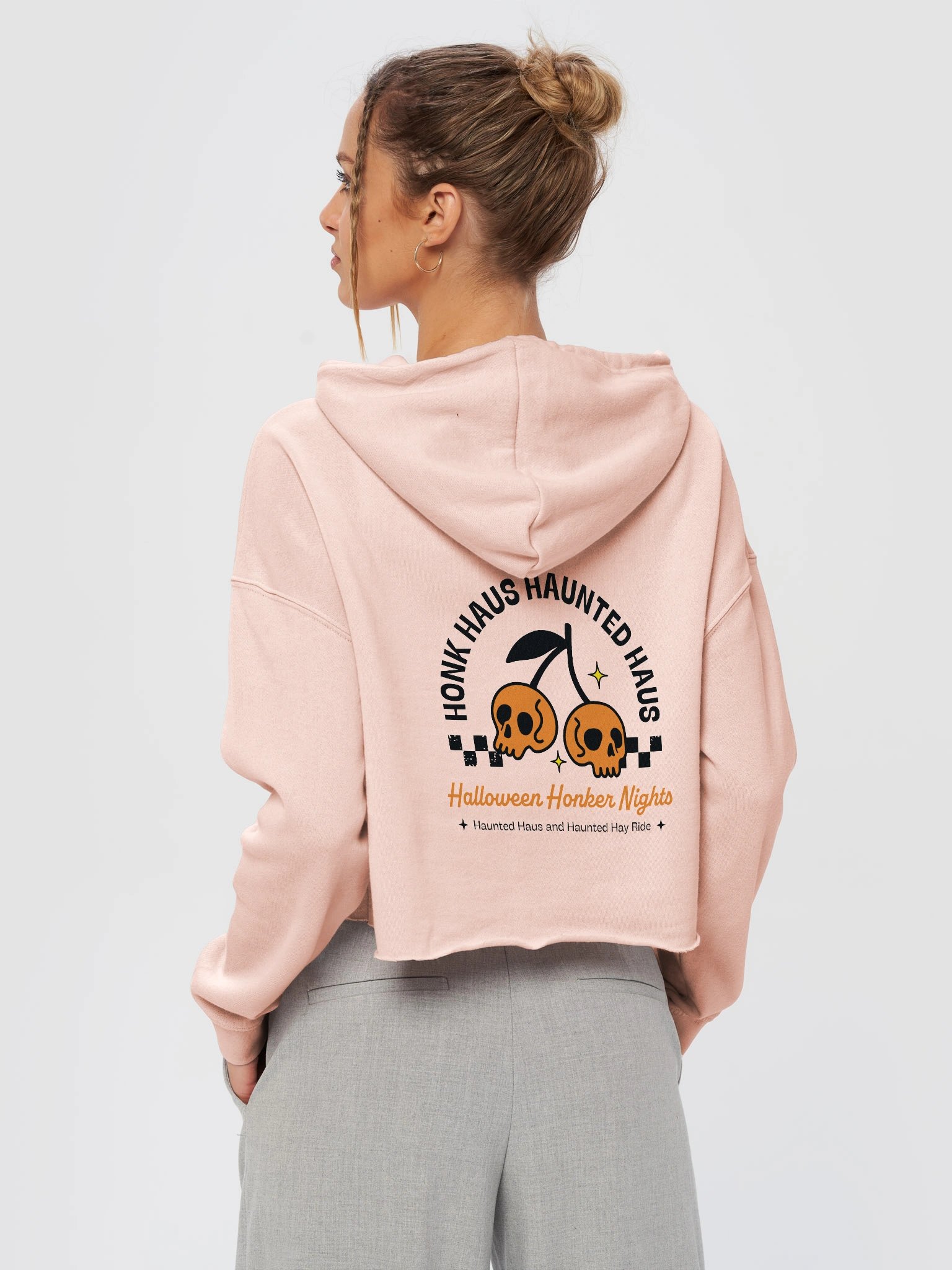 honk haus haunted haus printed cropped hoodie [pastel] product image (1)