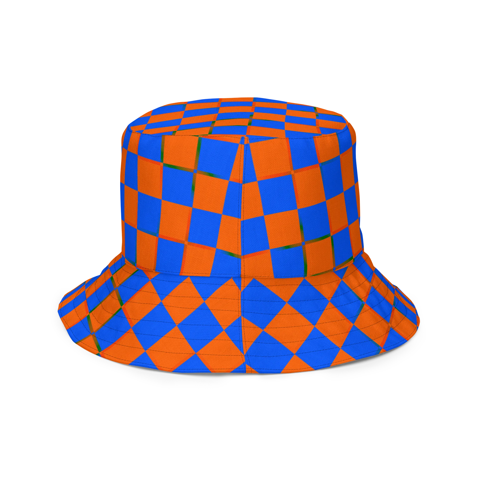 Checkers Cannabis Art Bucket Hat, Stoner Retro Rave Accessory, Pot Leaf 420 Festival Fashion, Blue Orange Black Twisted Weed Alt EDM Style product image (10)