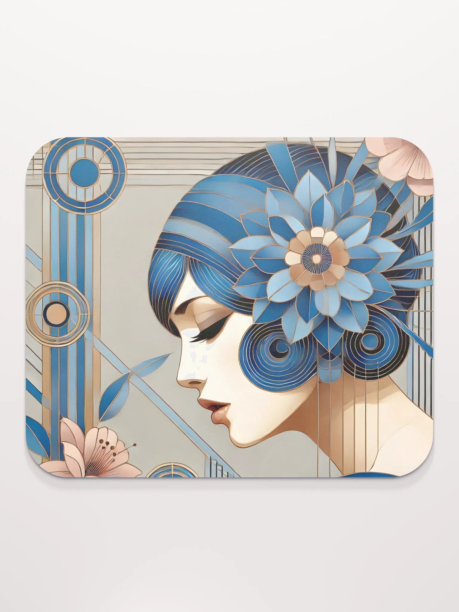 Art Deco Blue Floral Mouse Pad product image (3)