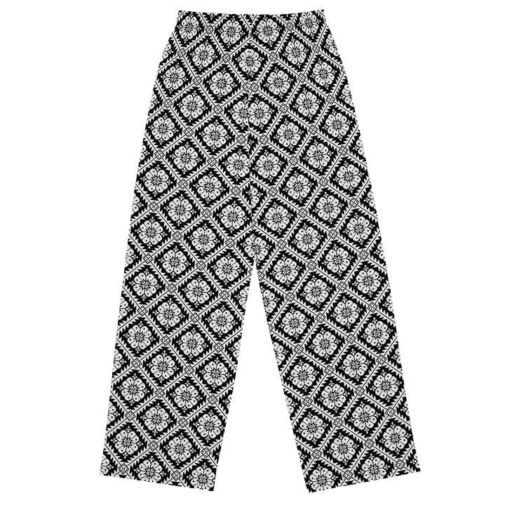 Black and White Tatreez Wide Leg Unisex Pants product image (2)