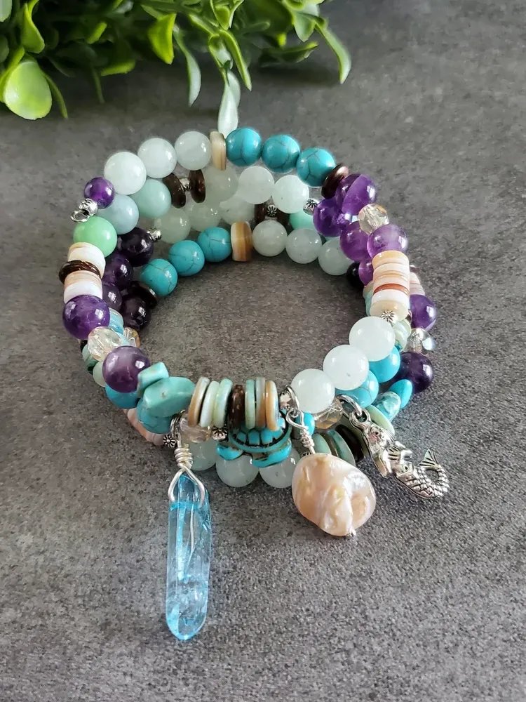 Flowing Waters Boho Wrap | Shell, Amethyst, Amazonite | Intuition, Creativity & Emotional Flow product image (1)