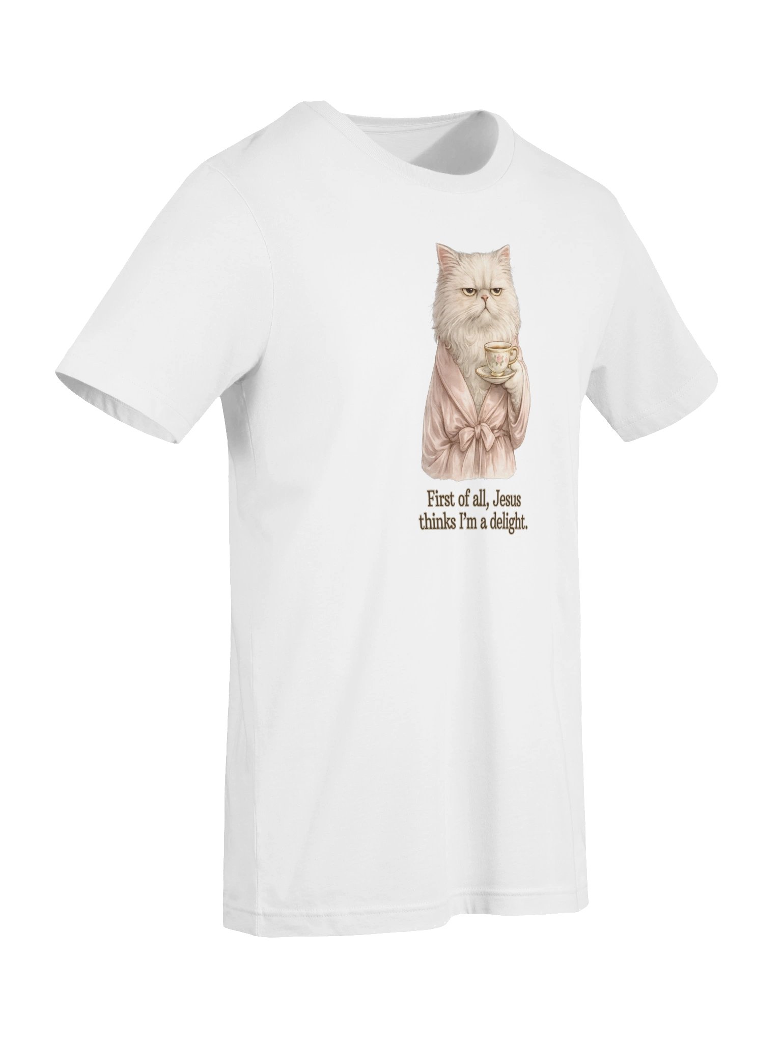 Funny Christian Cat Shirt, First of All Jesus Thinks I'm a Delight T-Shirt, Grumpy Persian Cat Tee, Faith Humor Shirt, Bella Canvas SuperSoft Tee product image (9)