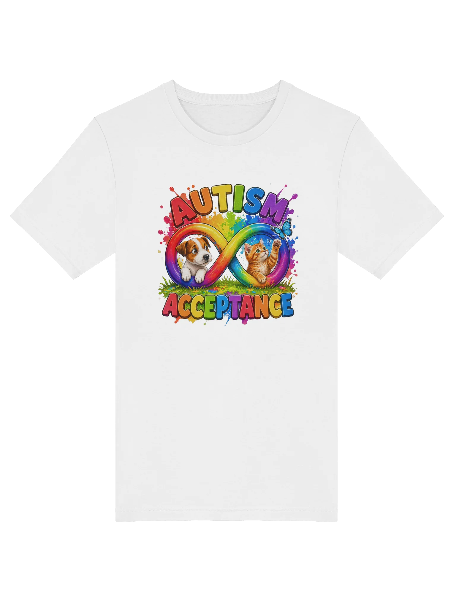 Puppy and Kitty Autism Acceptance & Inclusion Tee with Infinity Symbol Rainbow product image (9)