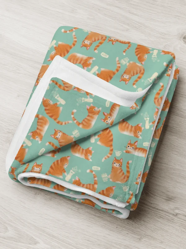 Bad Orange Tabby Cats Knocking Stuff Over Throw Blanket, Green product image (9)