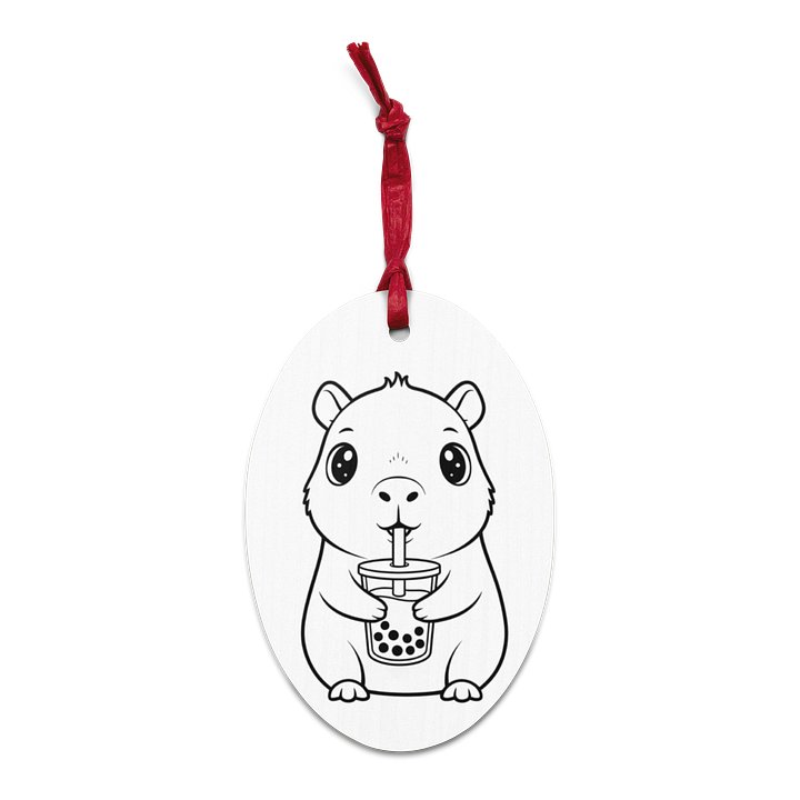 Capybara Drinking Bubble Tea Wood Ornament Kawaii Design Minimalist Boba Décor Gift for Animal Lovers product image (1)