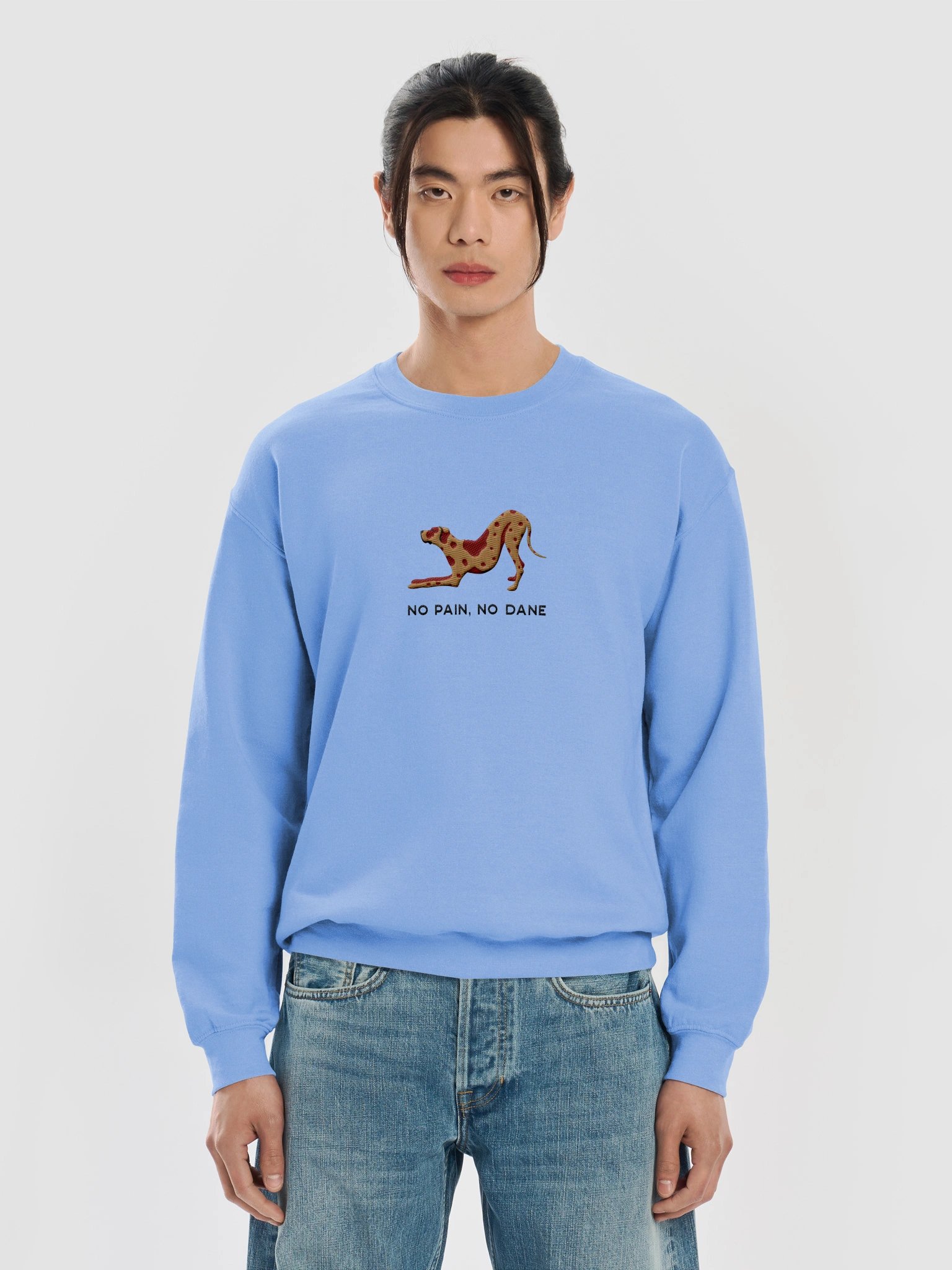No Pain, No Dane Sweatshirt (Embroidered) of a Great Dane(Chocolate Merle) product image (29)