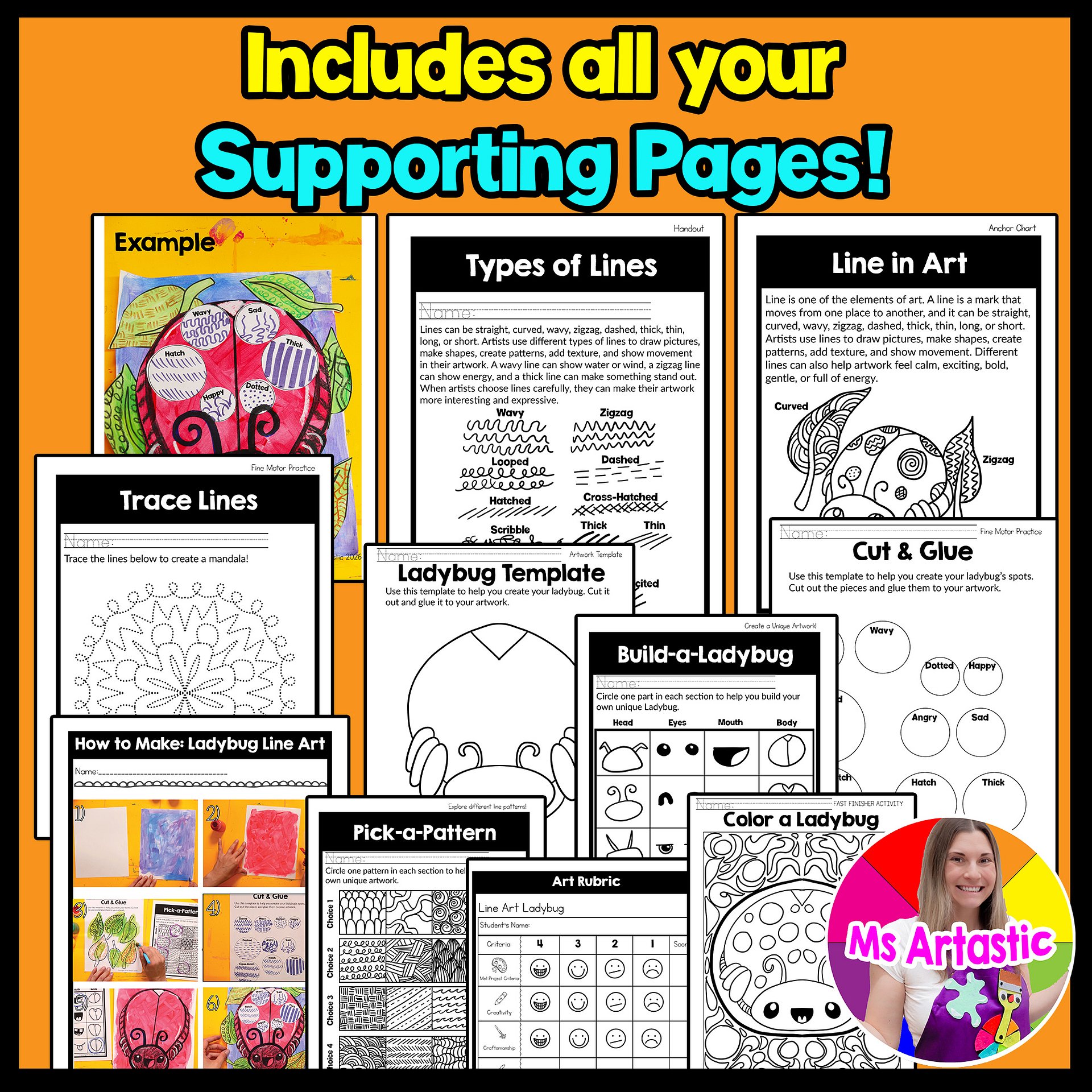Line Ladybug Art Lesson 2nd Grade Types of Lines Art Project Ladybug Art Activity BTS product image (3)