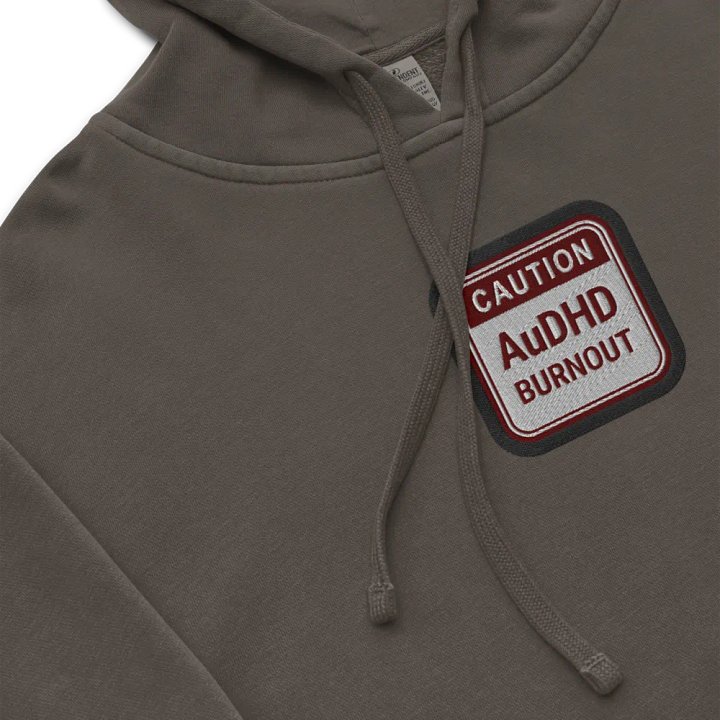 CAUTION: AuDHD BURNOUT embroidered pigment hoodie (maroon bubble design) product image (1)
