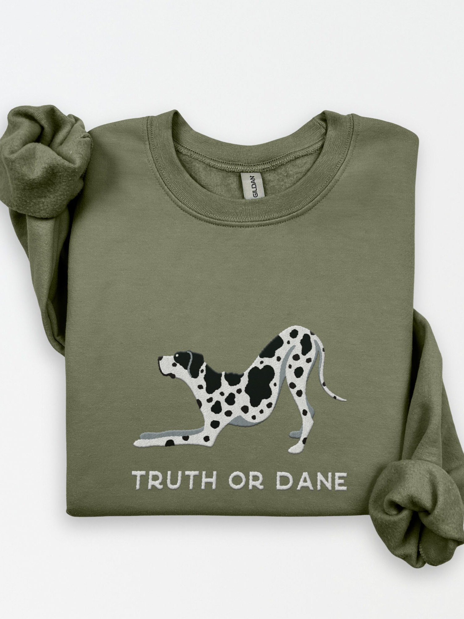 Truth or Dane Sweatshirt (Embroidered) of a Great Dane(Harlequin) product image (1)