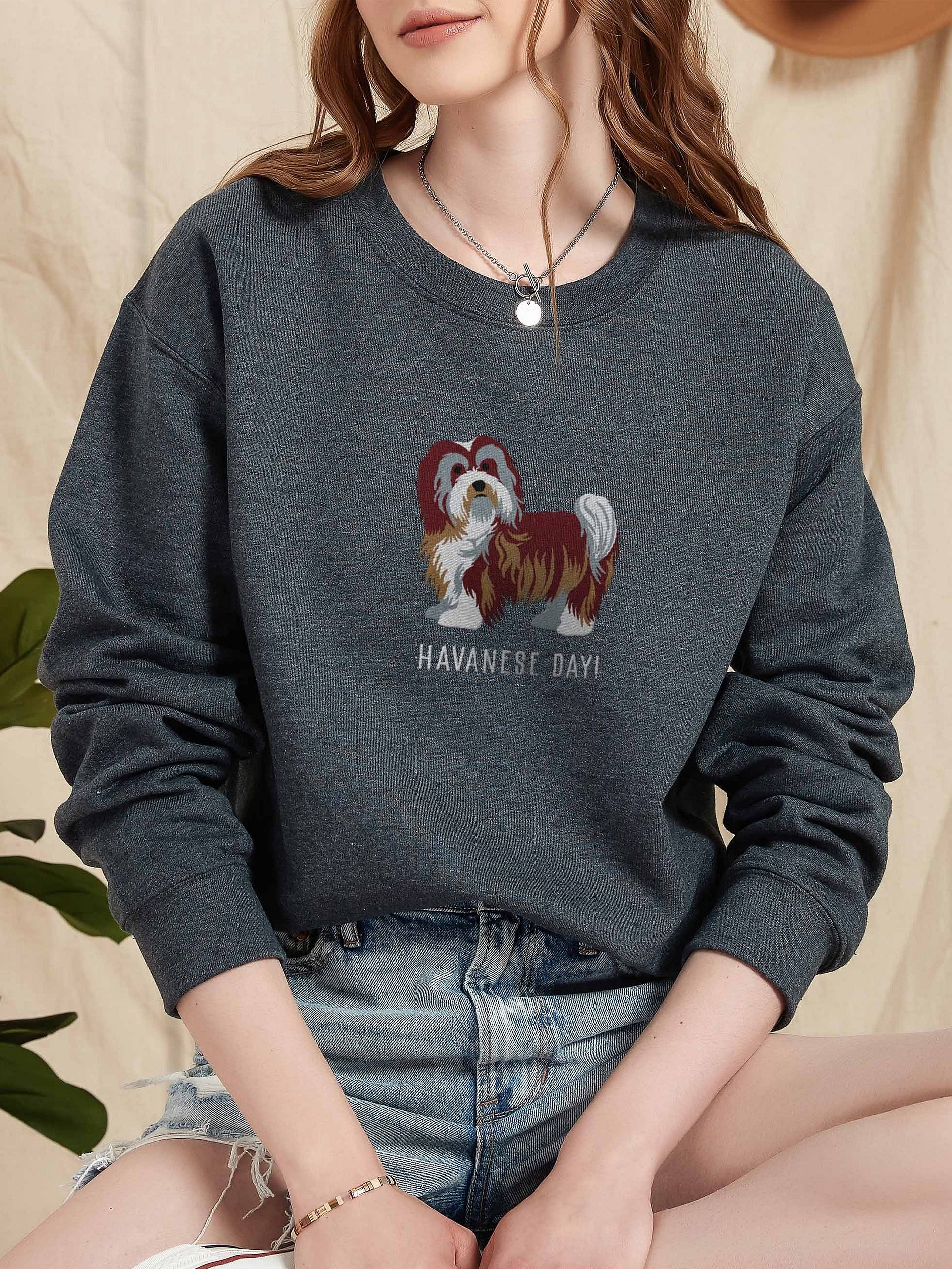 Havanese Day! Sweatshirt (Embroidered) of a Havanese(Chocolate & White) product image (2)