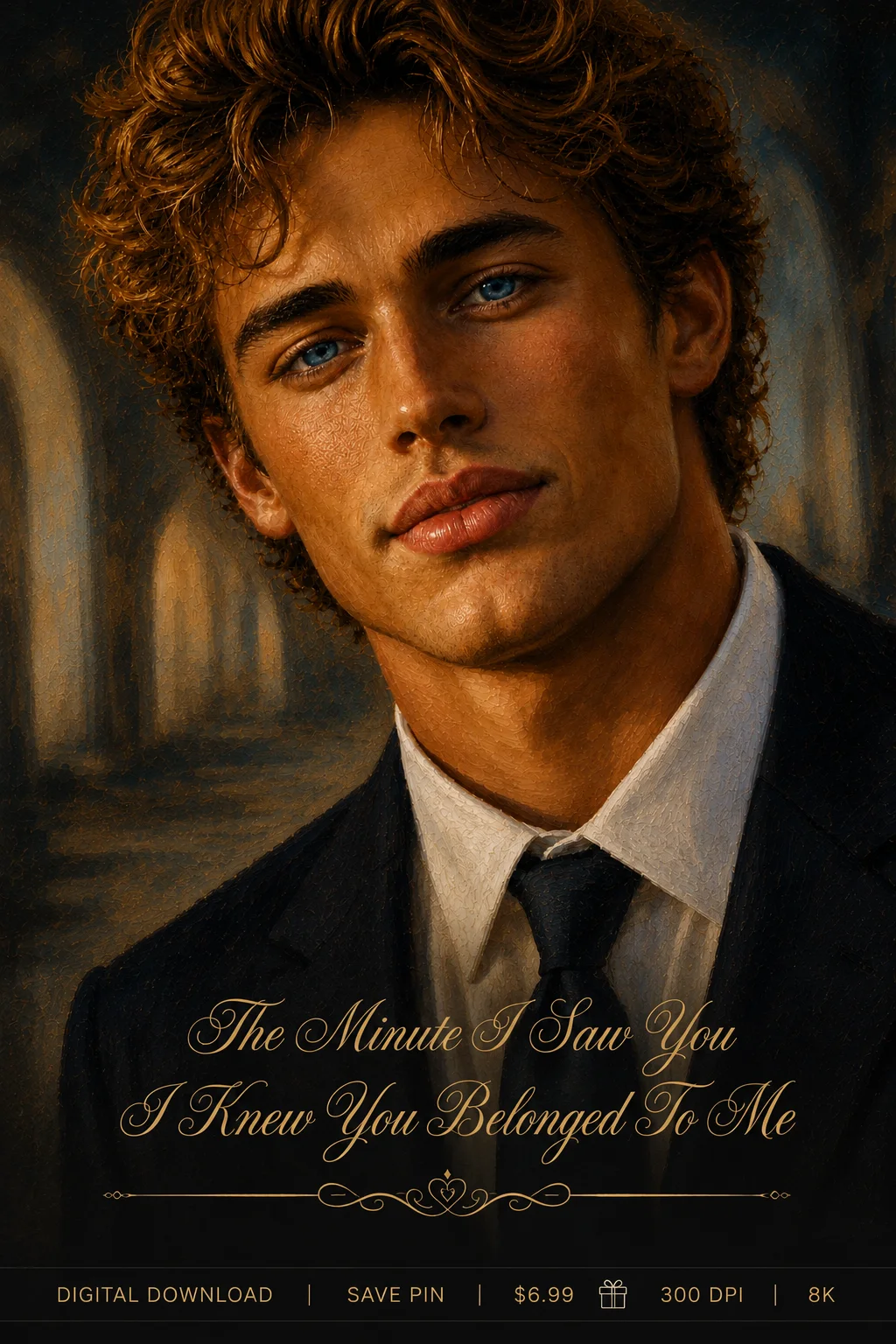 Romantic Man Portrait Wall Art, Vintage Love Printable, Digital Download, Valentine Gift, 8K JPEG product image (1)