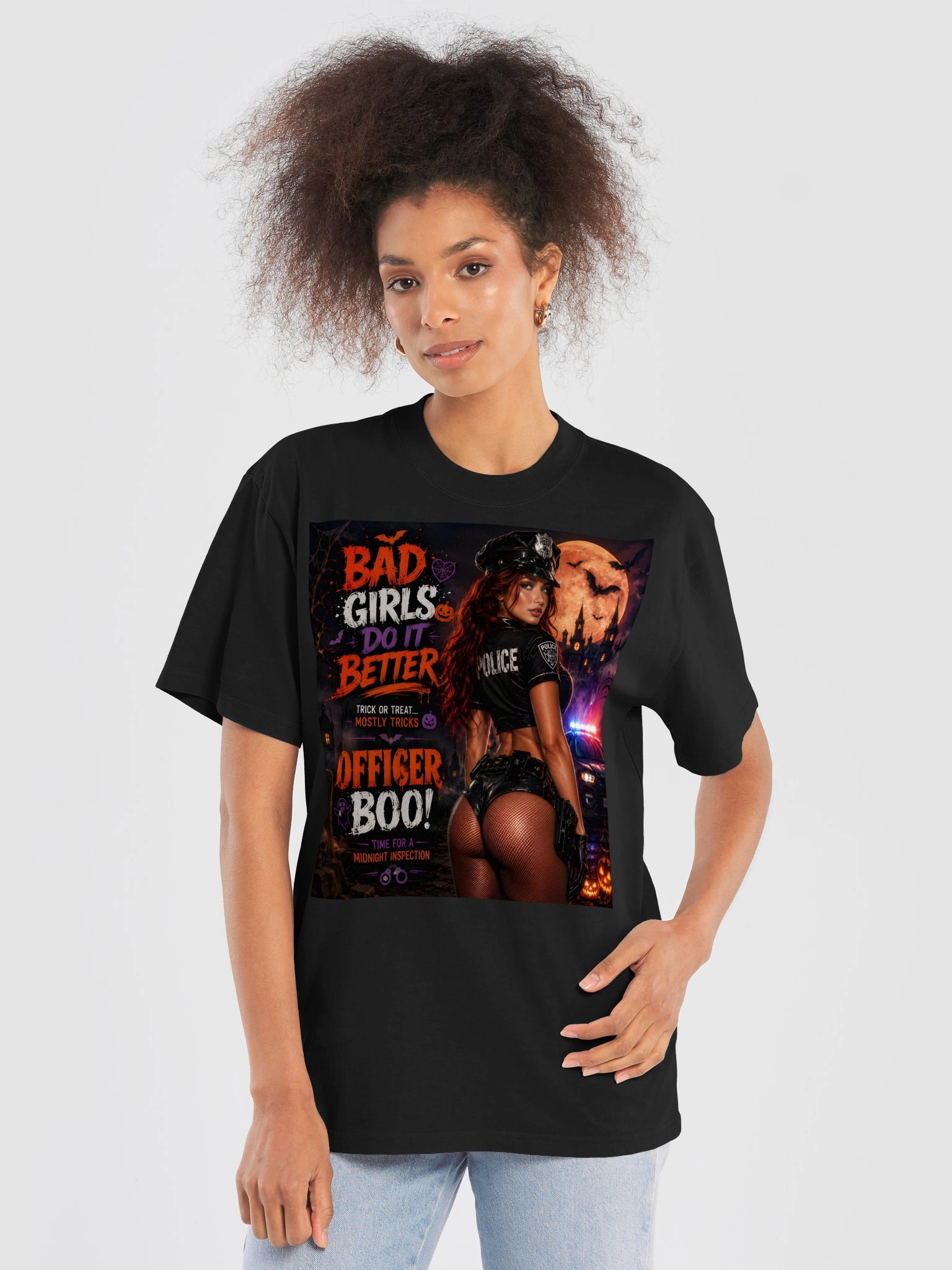 Halloween Police Officer Boo T-Shirt – Bad Girls Do It Better Trick or Treat Costume Shirt product image (6)