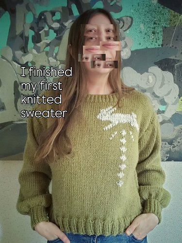 I finally finished my first knitted sweater ✨ no pattern, just a gauge swatch, some math and a lot of tutorials. The rabbit d...