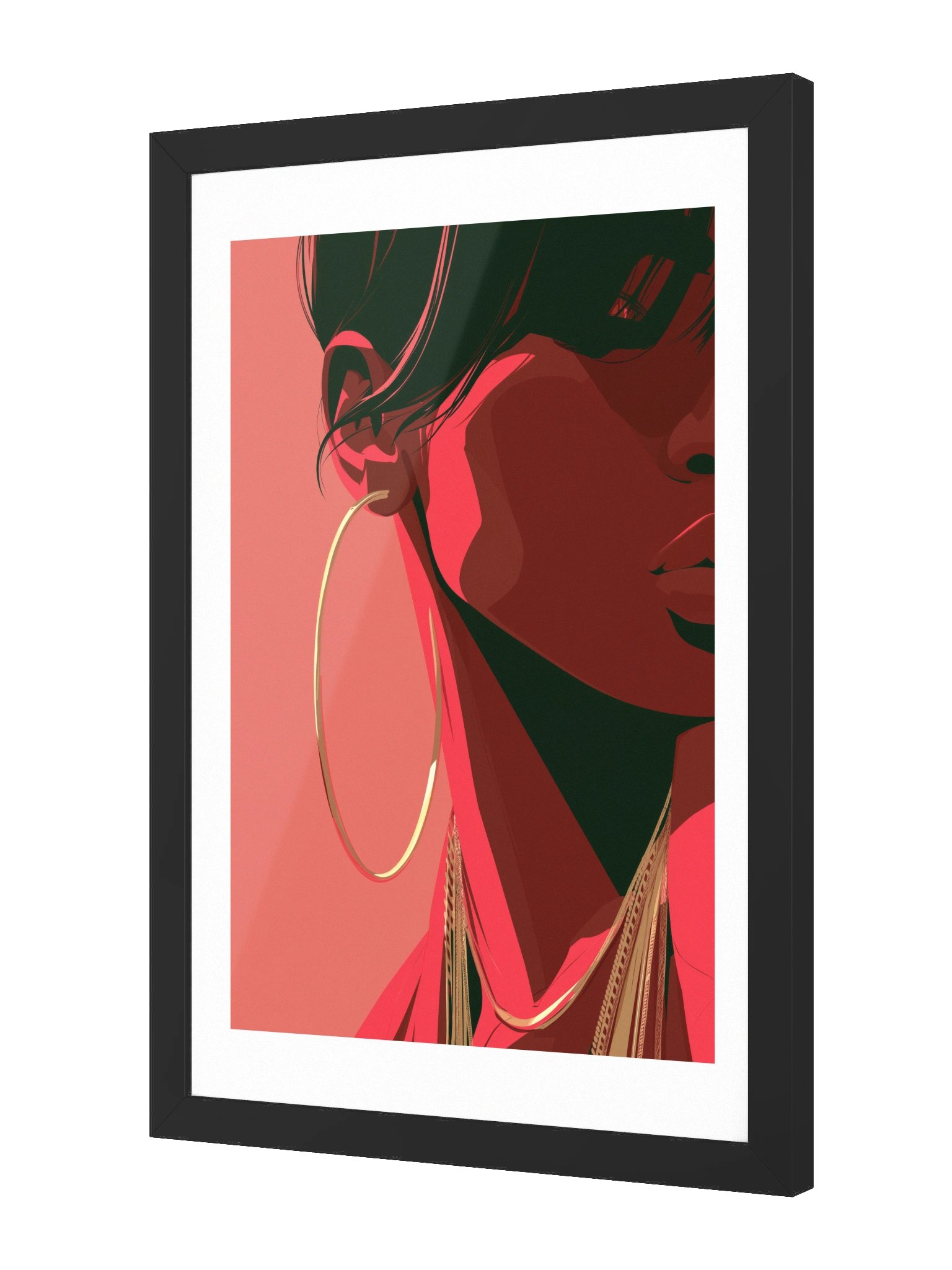 MONA No. 3 FRAMED | Black Woman Wall Art | Gold Hoop Earring Print, Crimson & Gold product image (2)