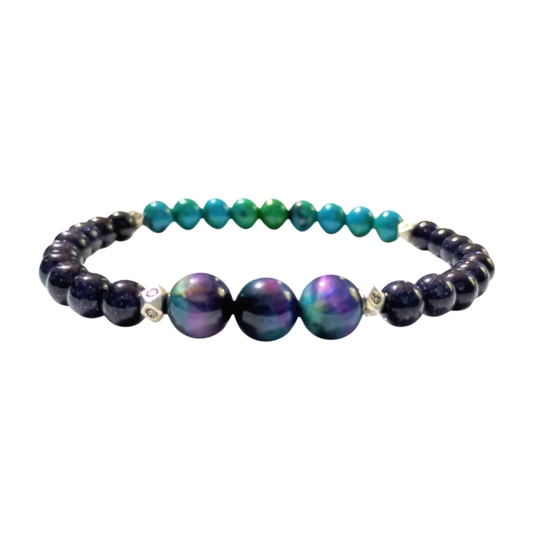 Chrysocolla Beaded Bracelet for Manifesting | Handmade, Celestial, Intentional | "Cosmic Spark" product image (1)