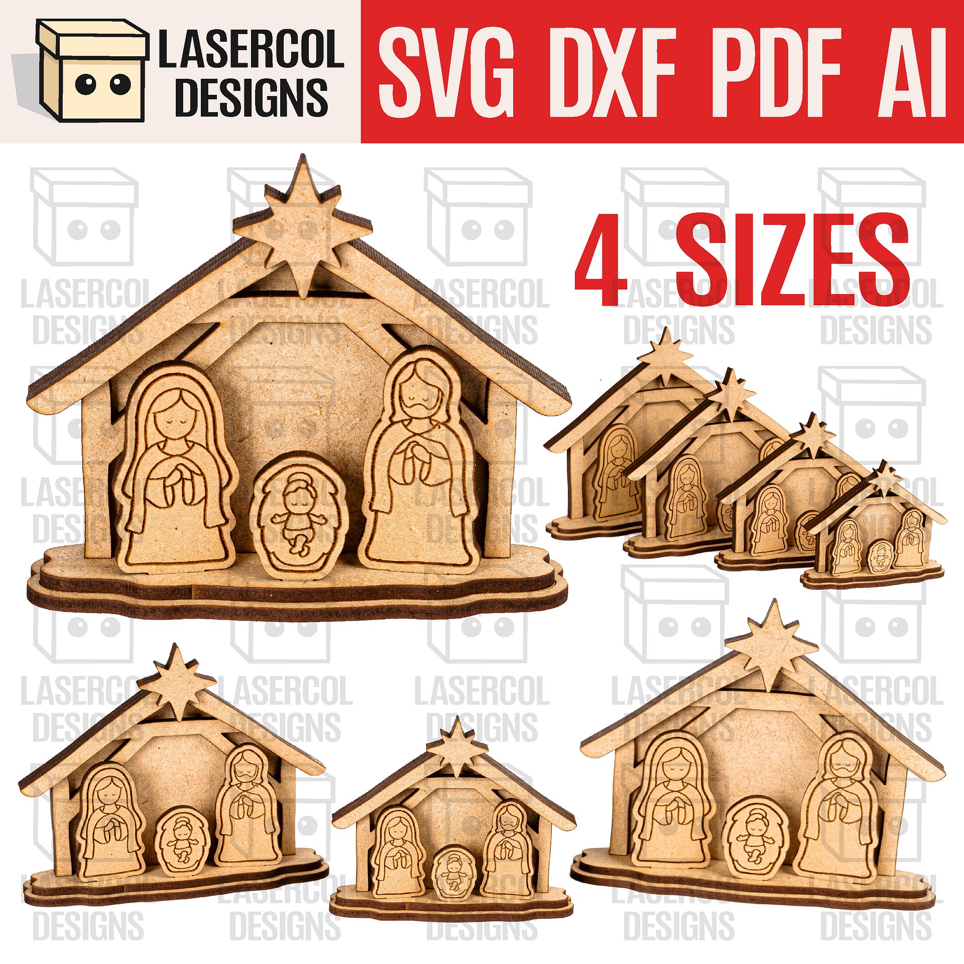 Small Nativity Scenes Gifts Bundle (Set 1-2-3-4) - Christmas - Laser Cut Files product image (5)