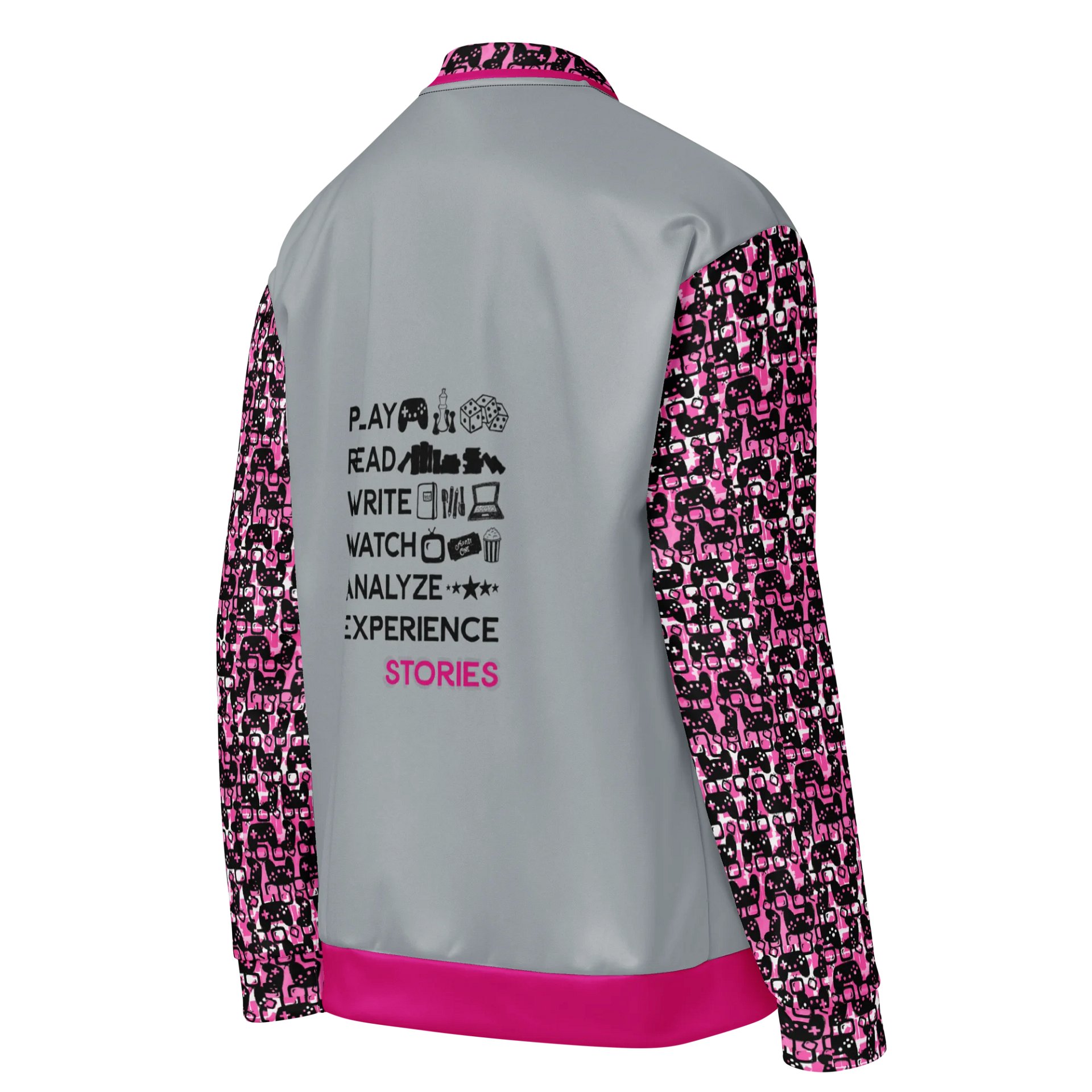Experience Stories Unisex Bomber Jacket (Pink, Gray, and Black) product image (4)