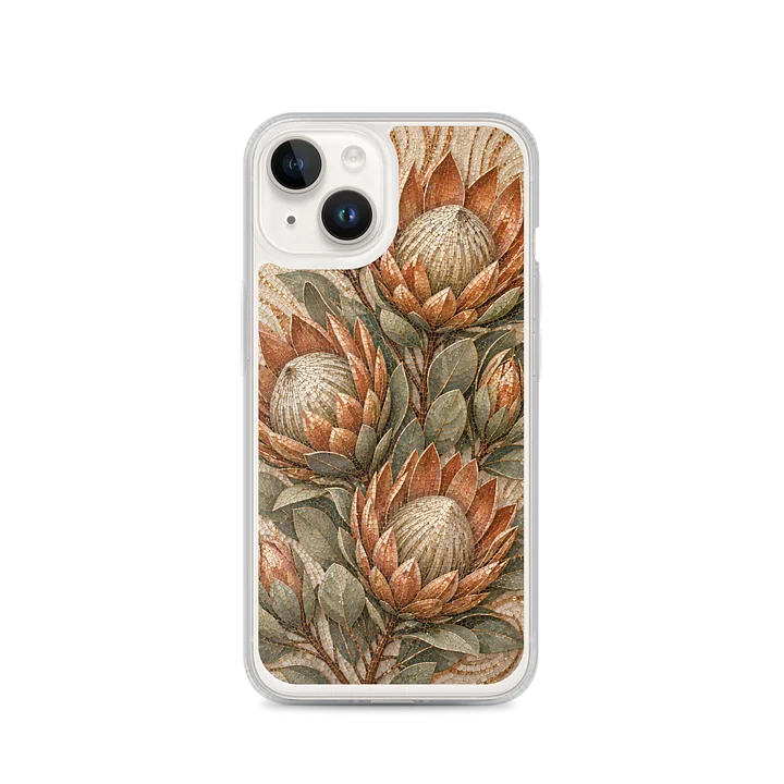 Copper And Sage Green Protea Flower Mosaic Premium Soft Silicone iPhone Case - MagSafe Compatible product image (4)