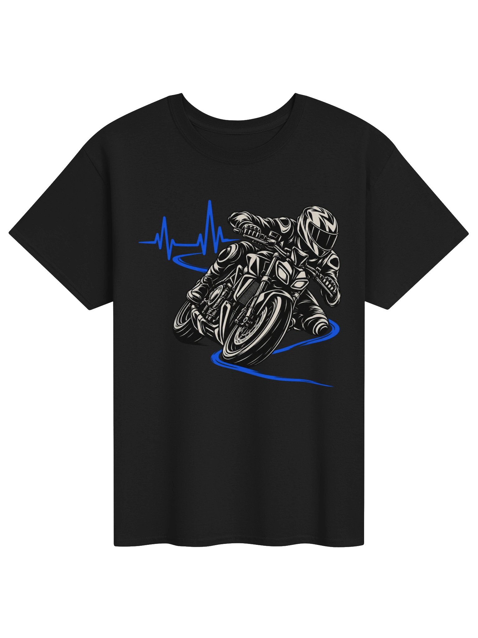 Streetfighter Heartbeat – Blue Pulse Motorcycle T-Shirt product image (1)