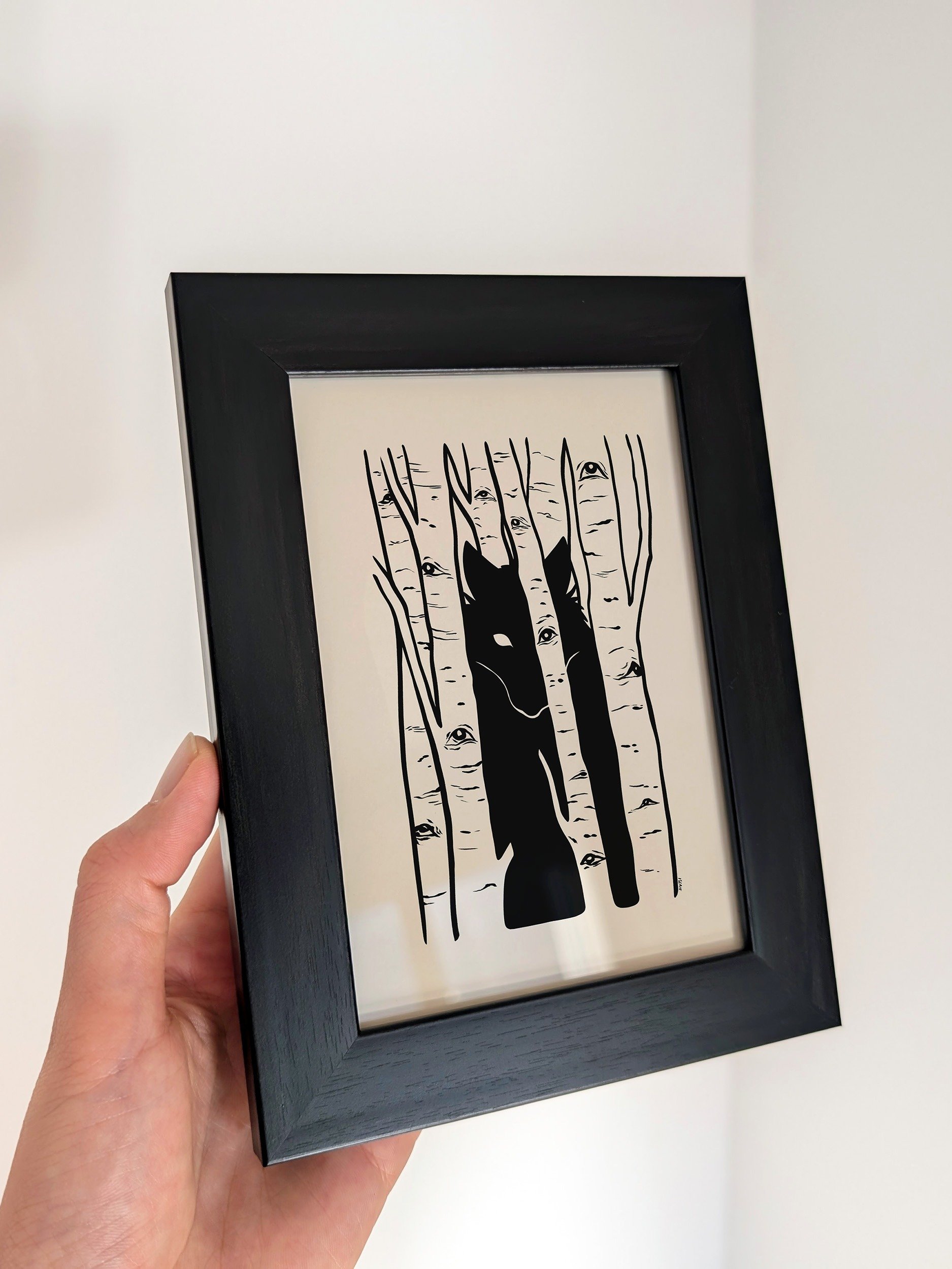 Aspen Eyes Hidden Watcher, Birch Trees & Black Wolf Art product image (5)