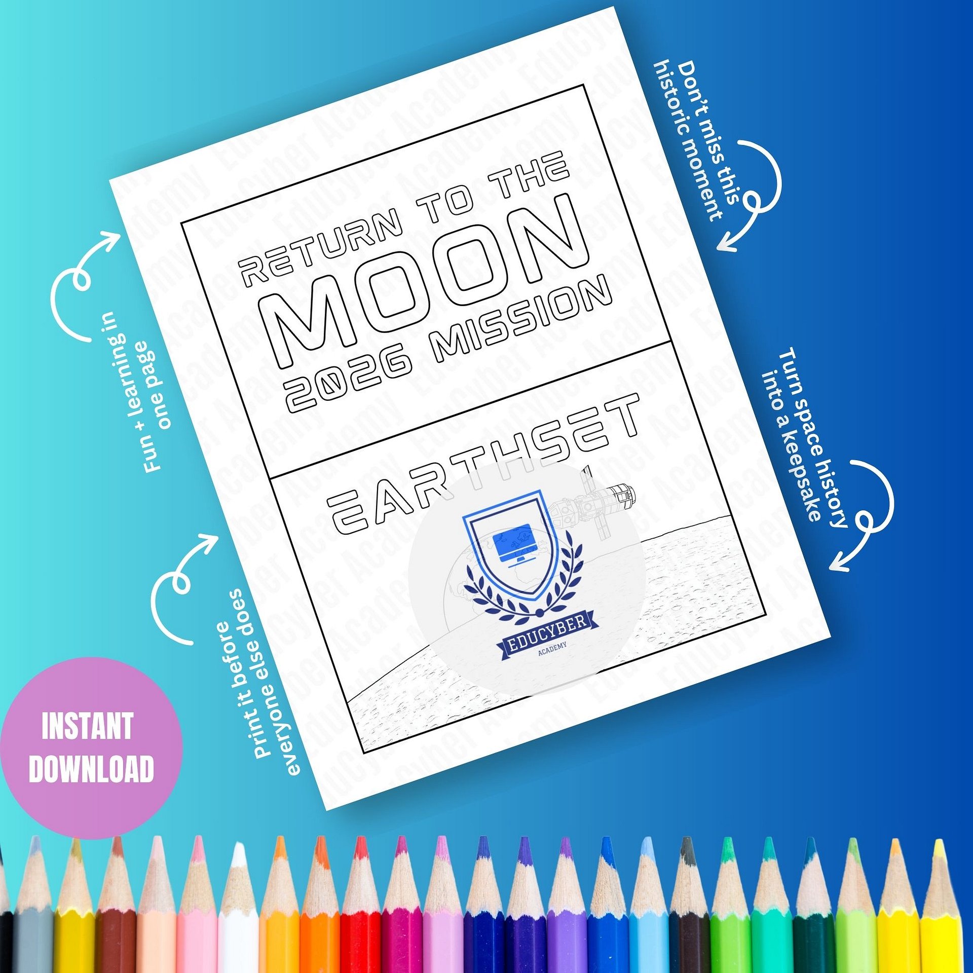 Free Moon Mission Coloring Page, Gift and Keepsake Idea, Printable PDF product image (5)